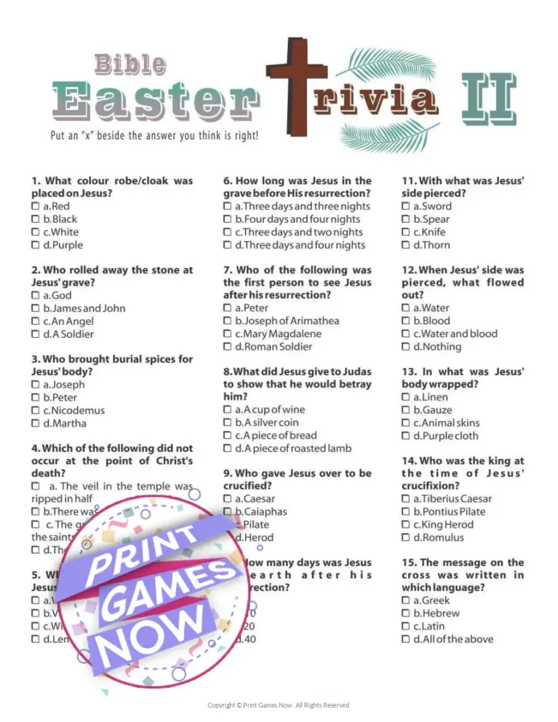Easter Bible Trivia Ii