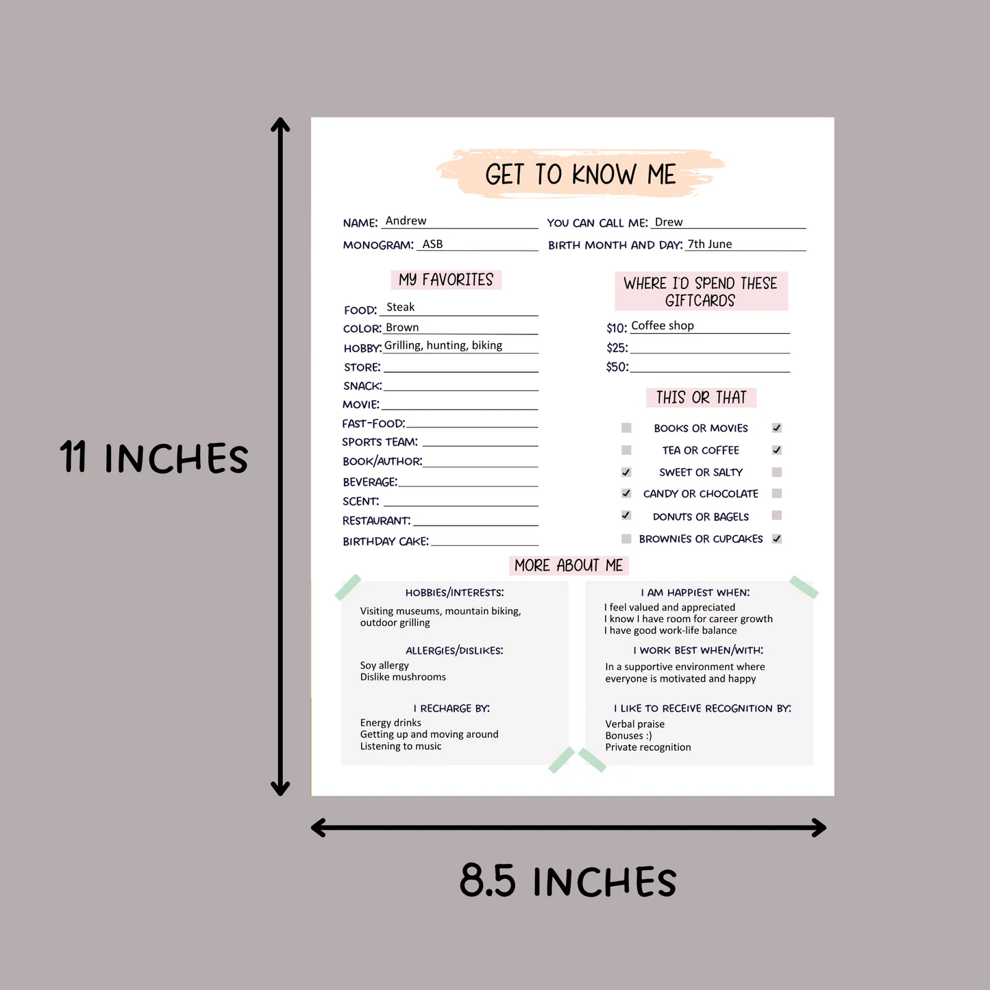 Editable Coworker Questions Printable 65626