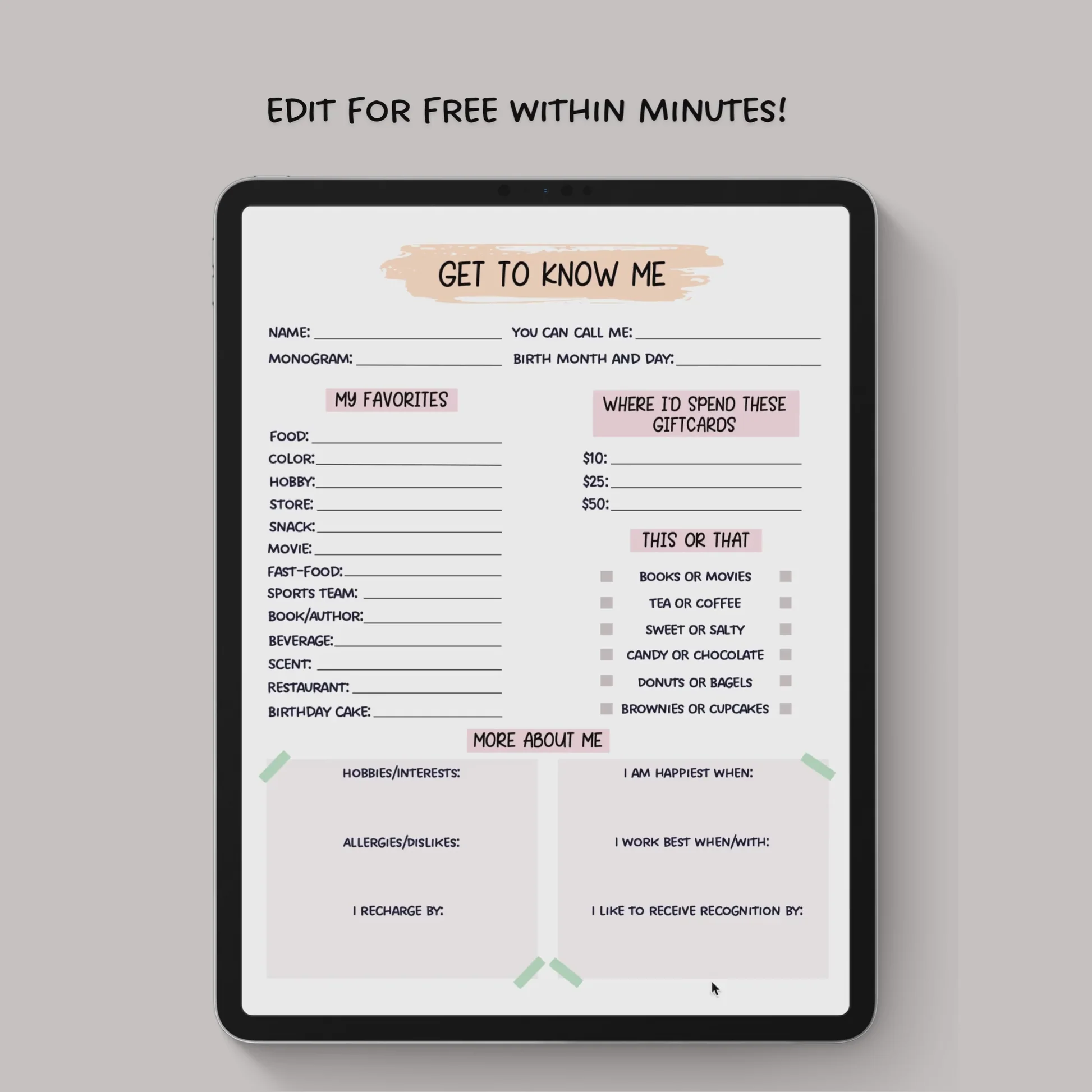 Editable Coworker Questions Printable 65626