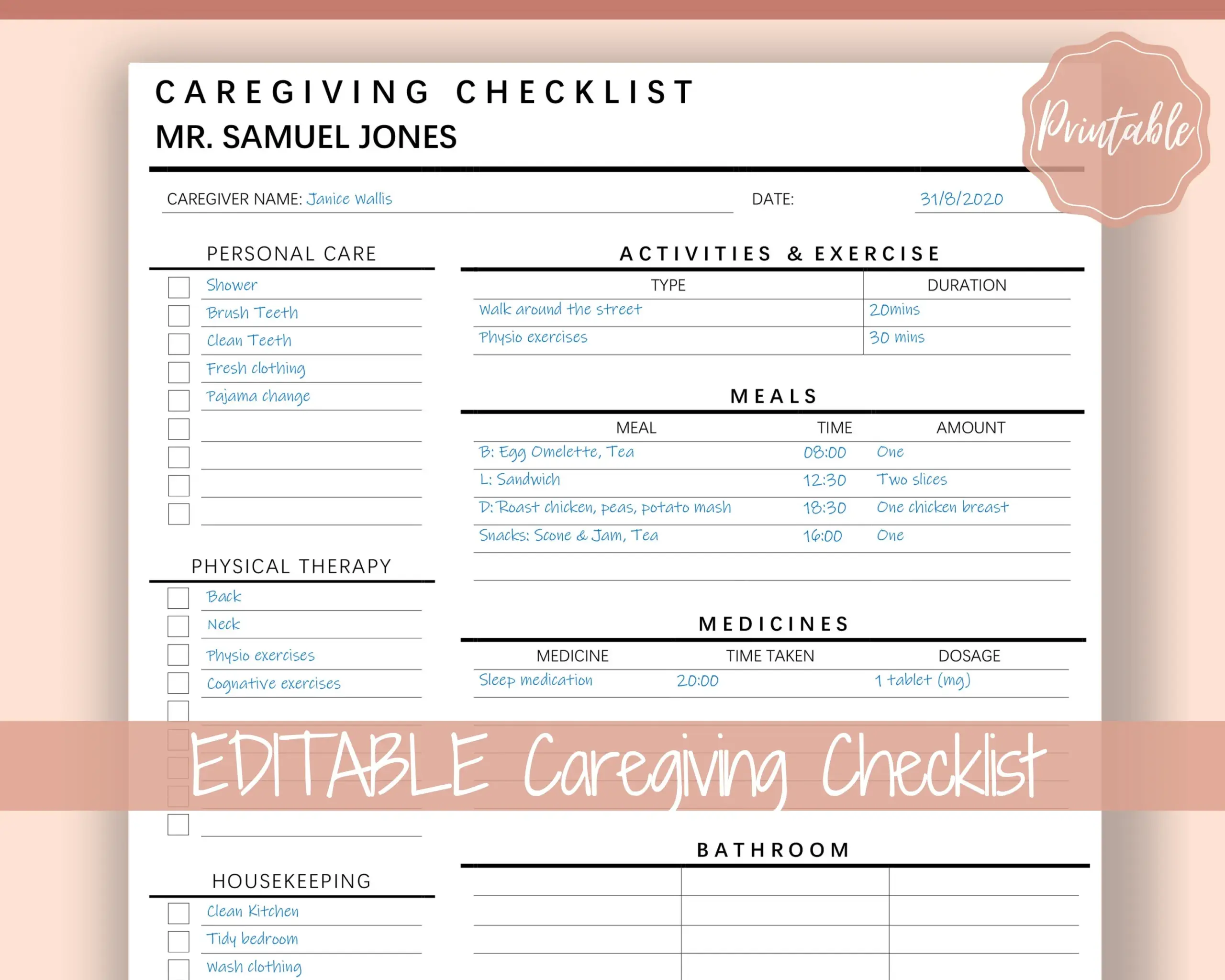 Editable Elderly Daily Care
