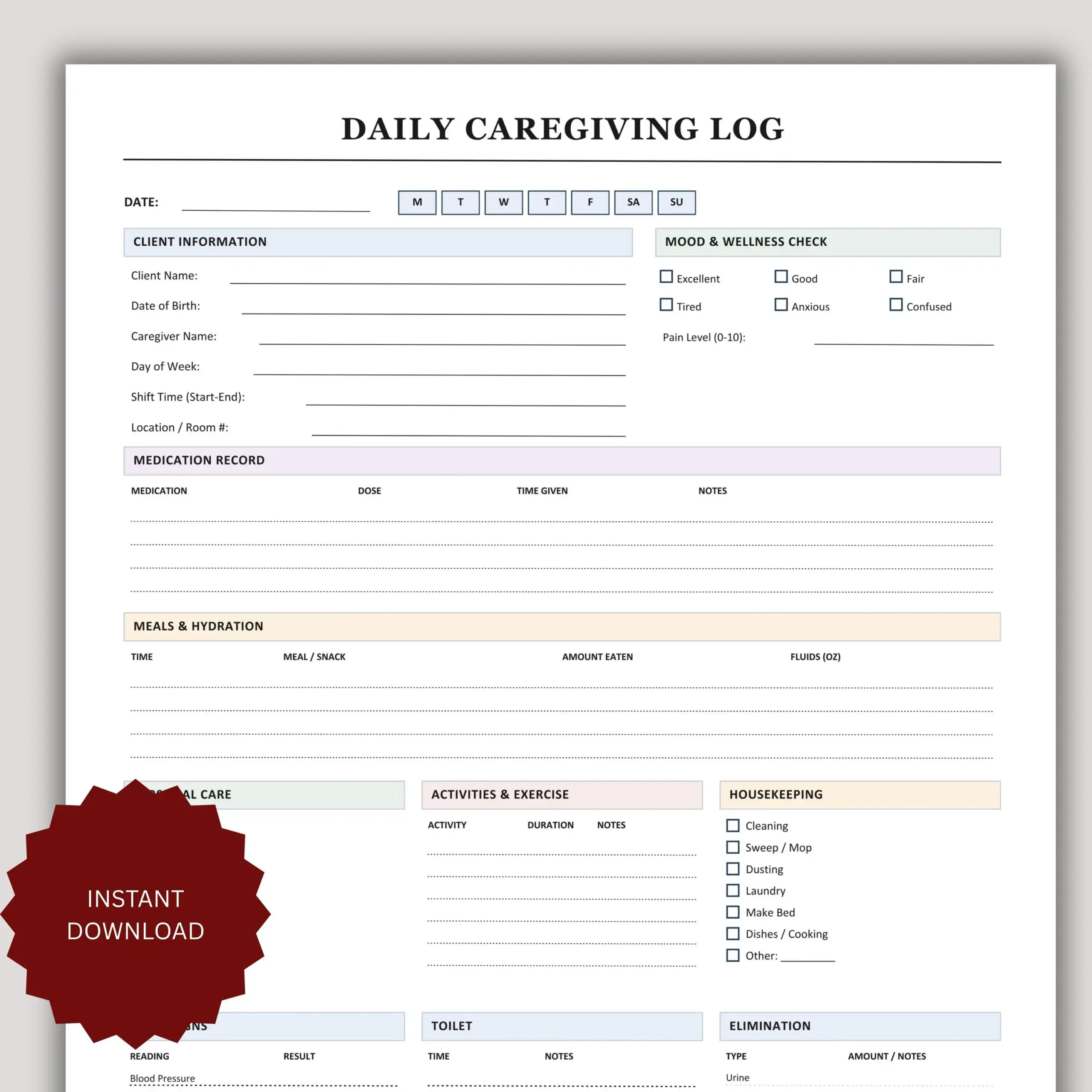 Editable Elderly Daily Care