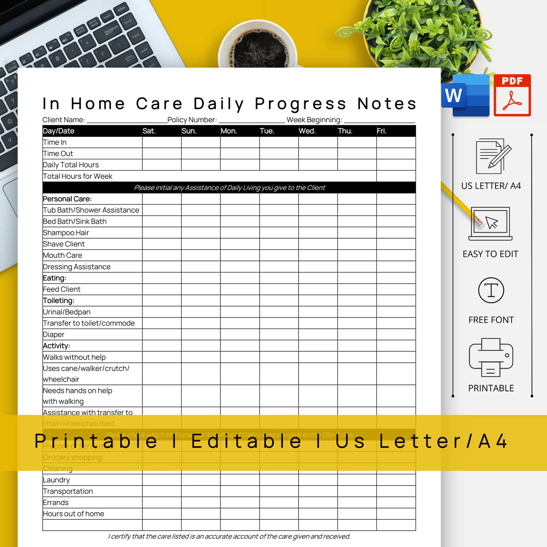Editable Elderly Daily Care