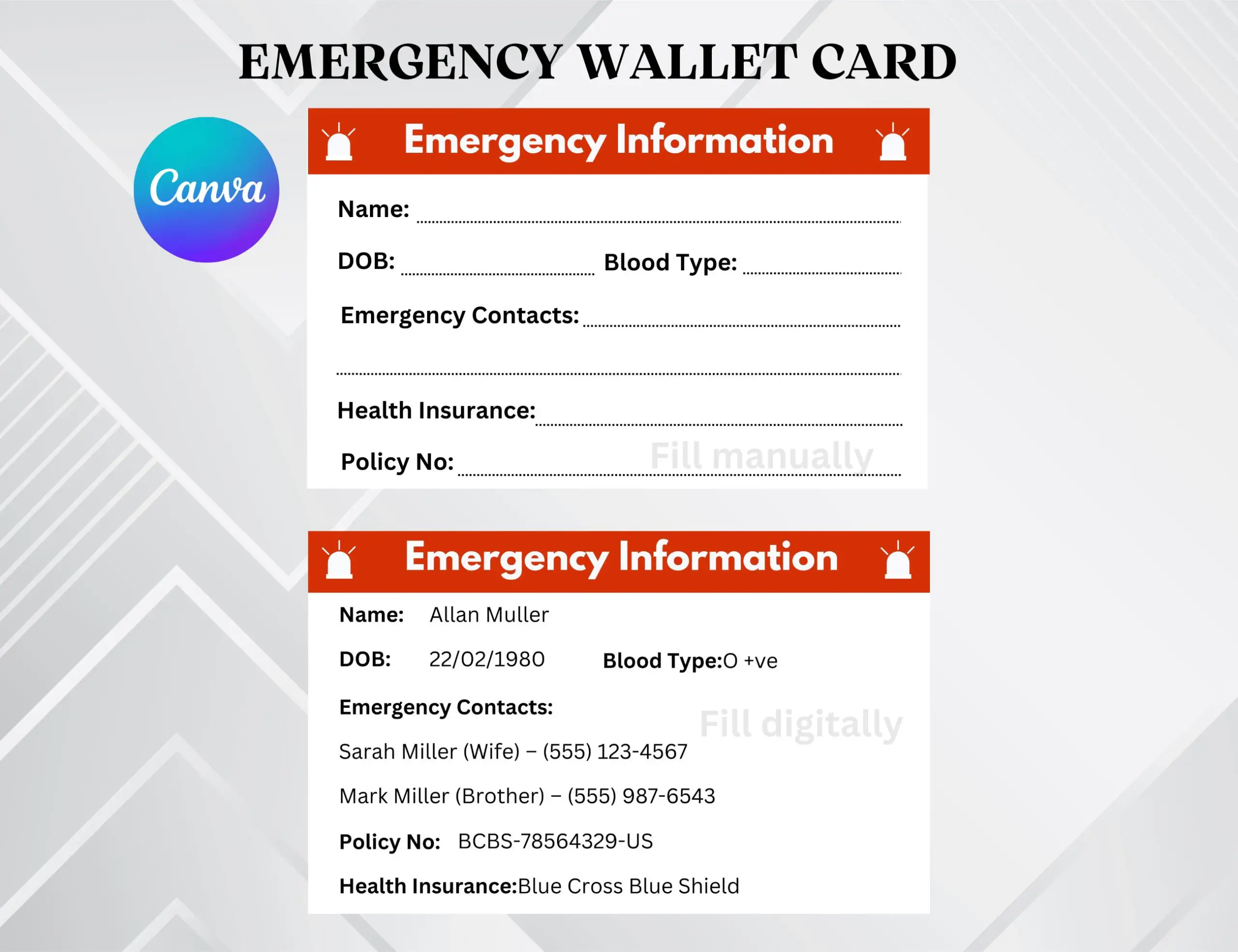 Editable Emergency Contact Card
