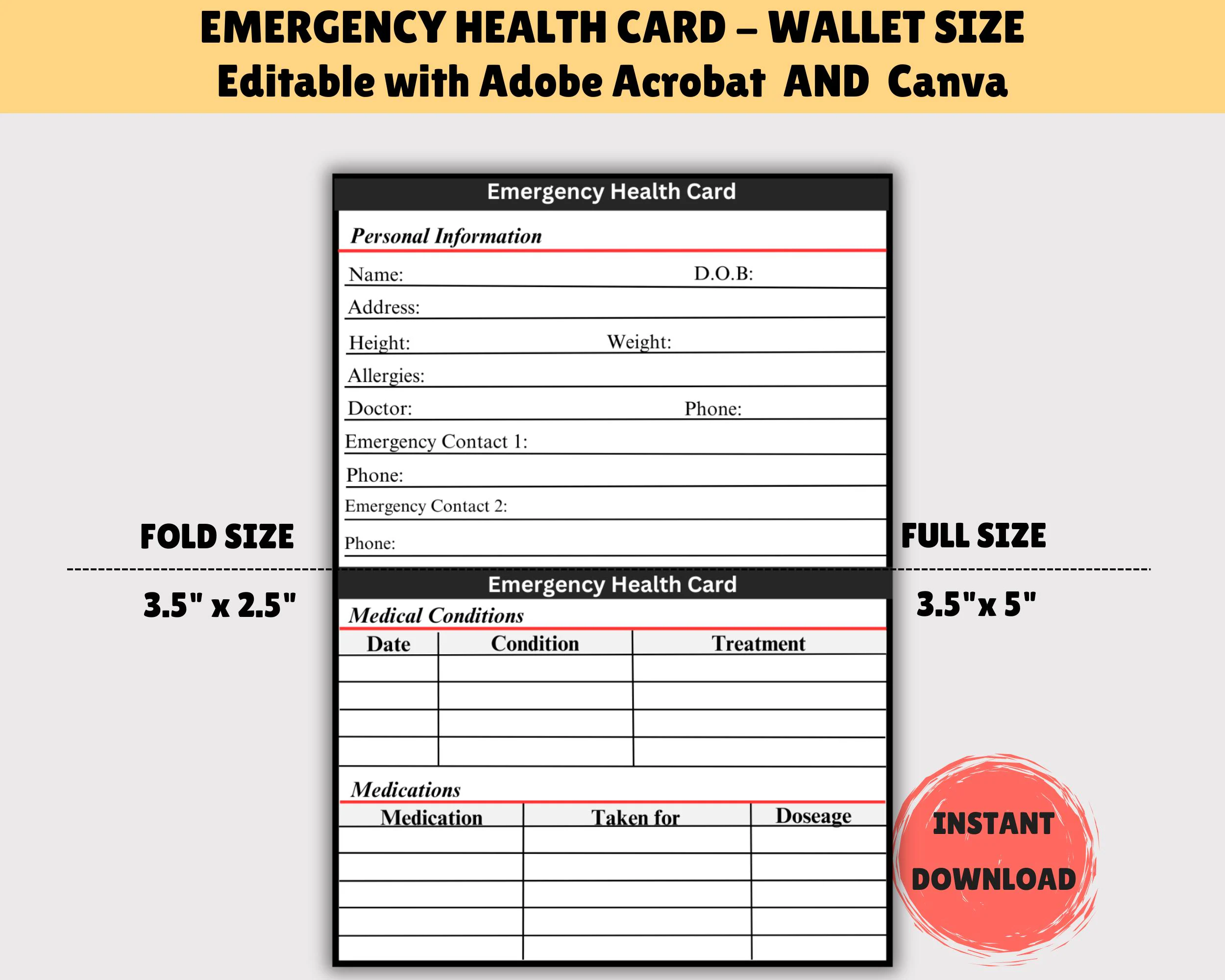 Editable Emergency Wallet Card Editable