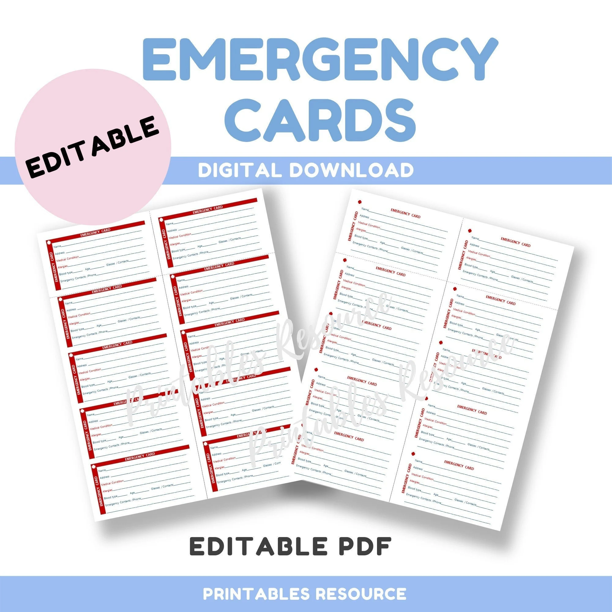Editable Emergency Wallet Card Editable