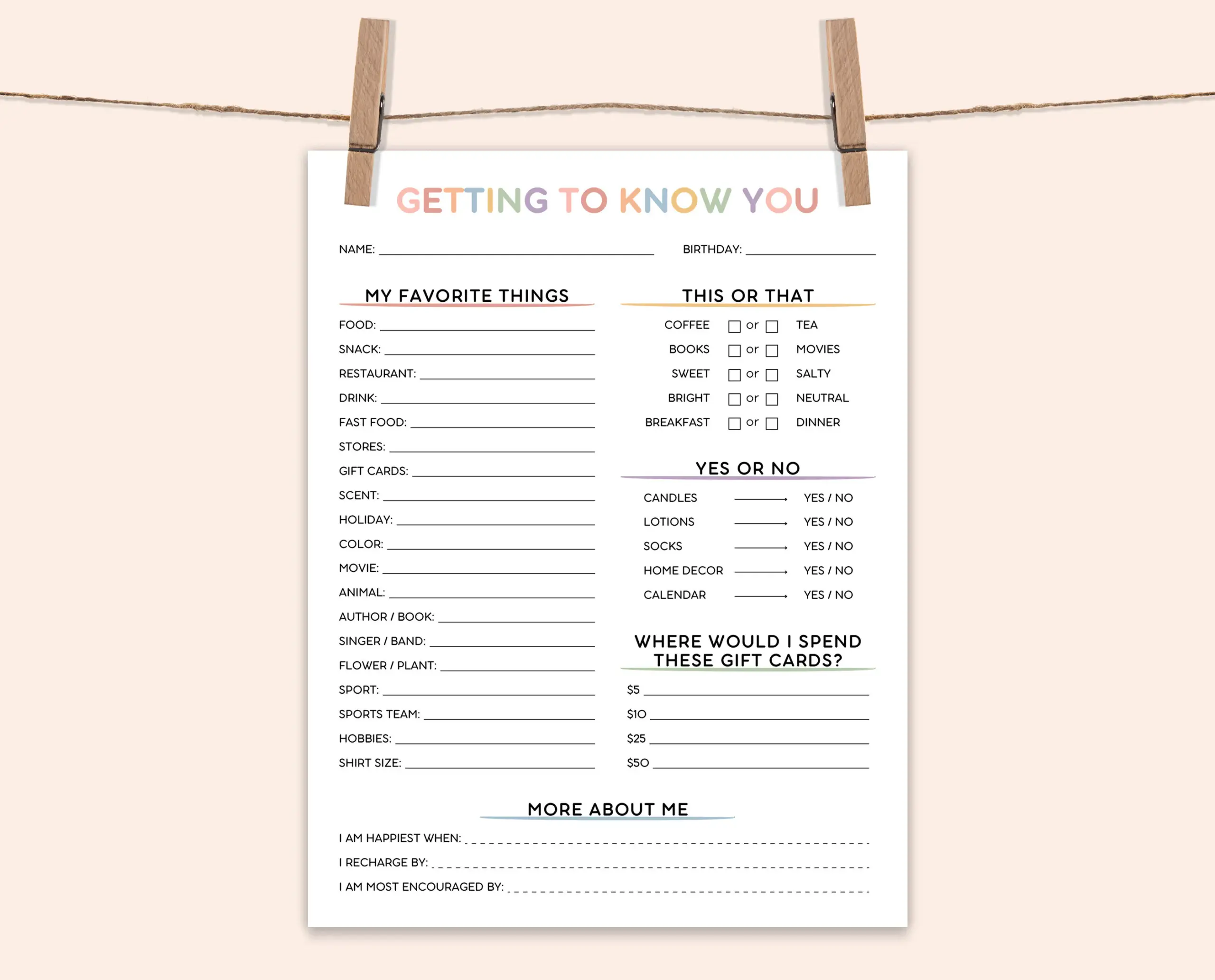 Editable Get To Know You Printable