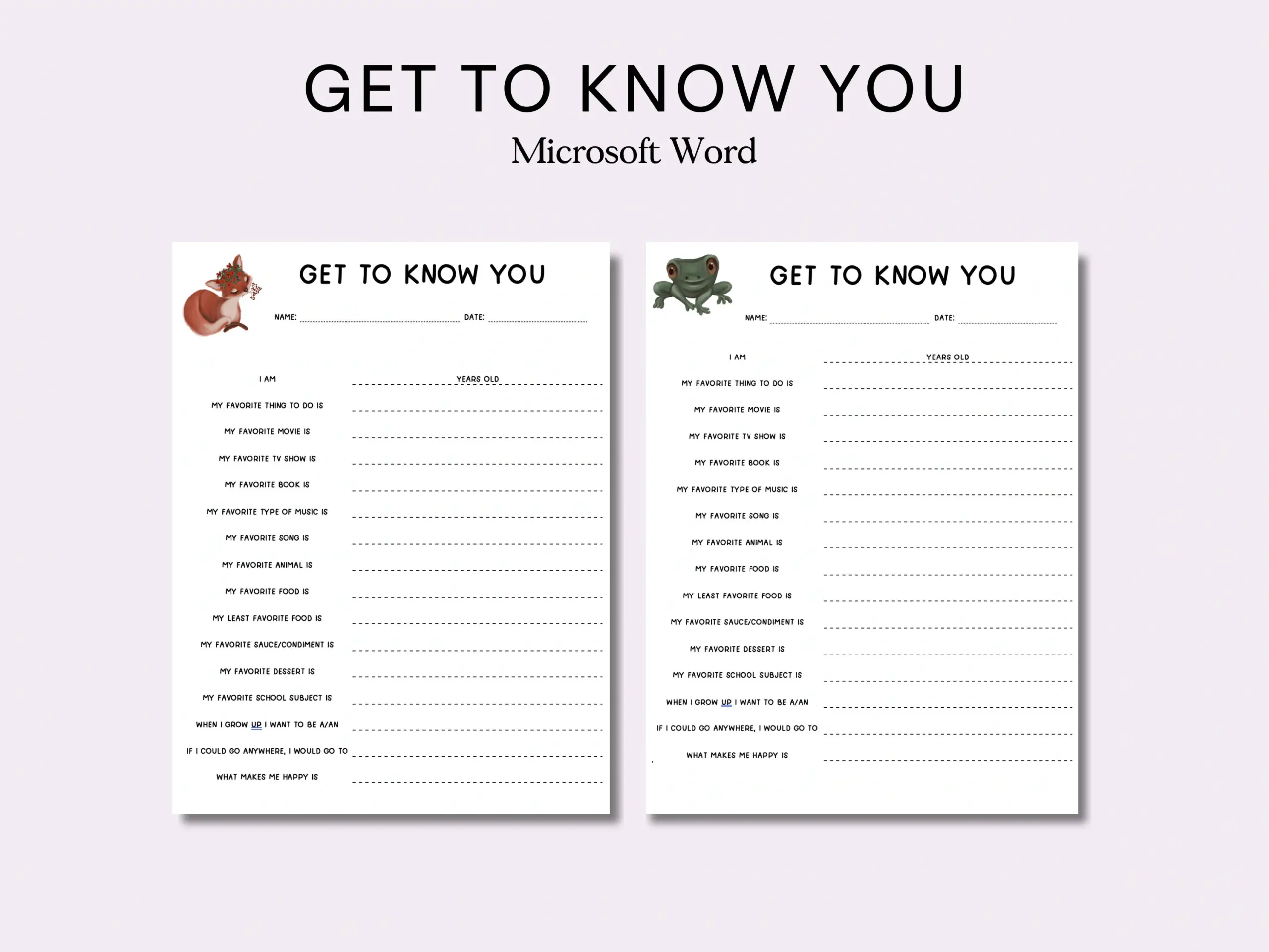 Editable Get To Know You Worksheet