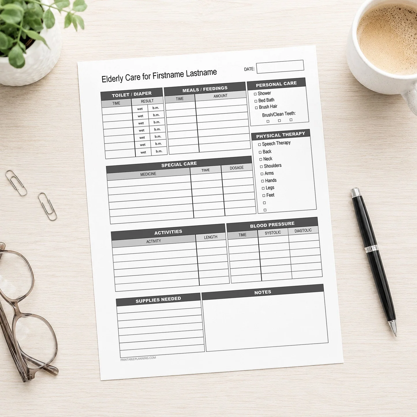 Elderly Care Daily Care Sheet Printable