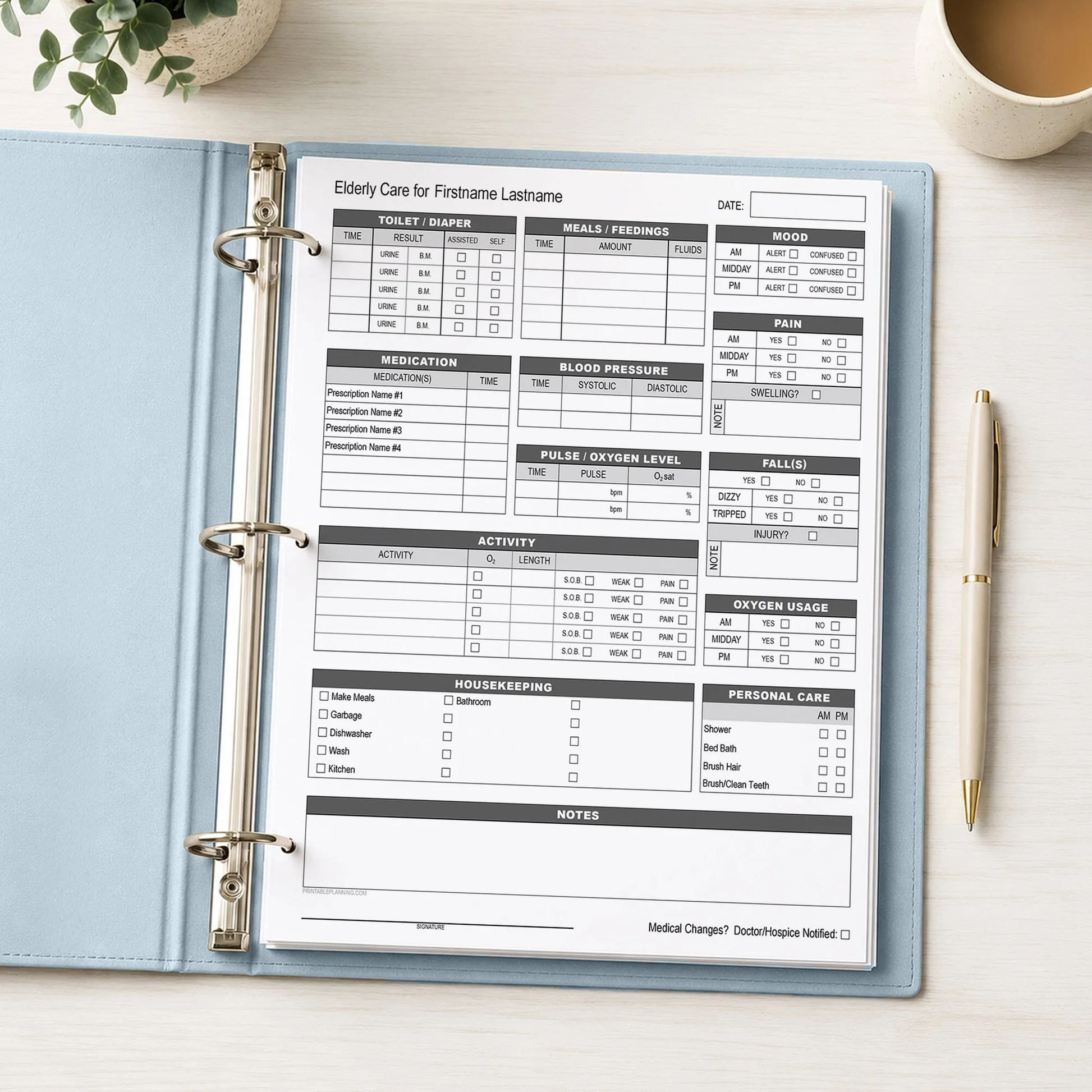 Elderly Care Daily Care Sheet With Alertness Housekeeping Printable