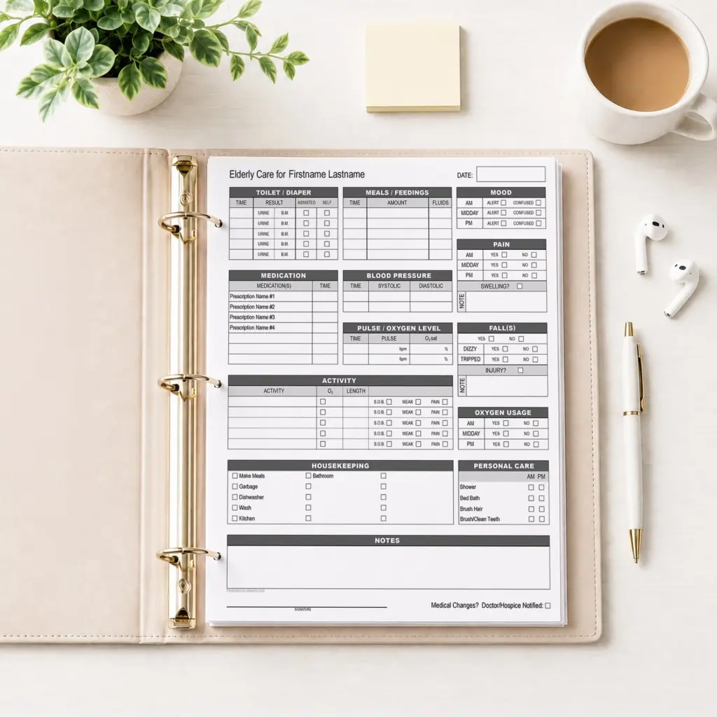 Elderly Care Daily Care Sheet With Alertness Housekeeping Printable
