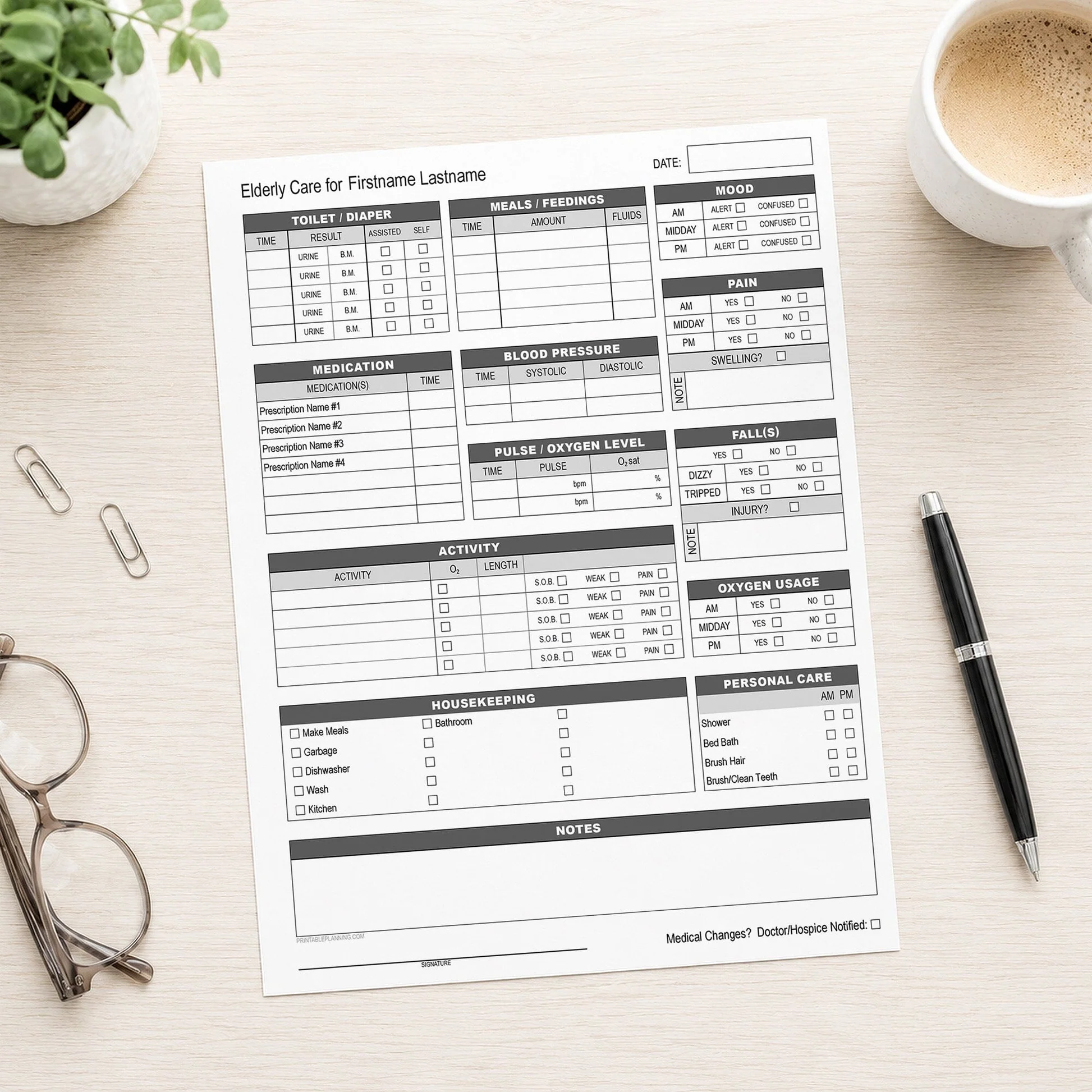 Elderly Care Daily Care Sheet With Alertness Housekeeping Printable