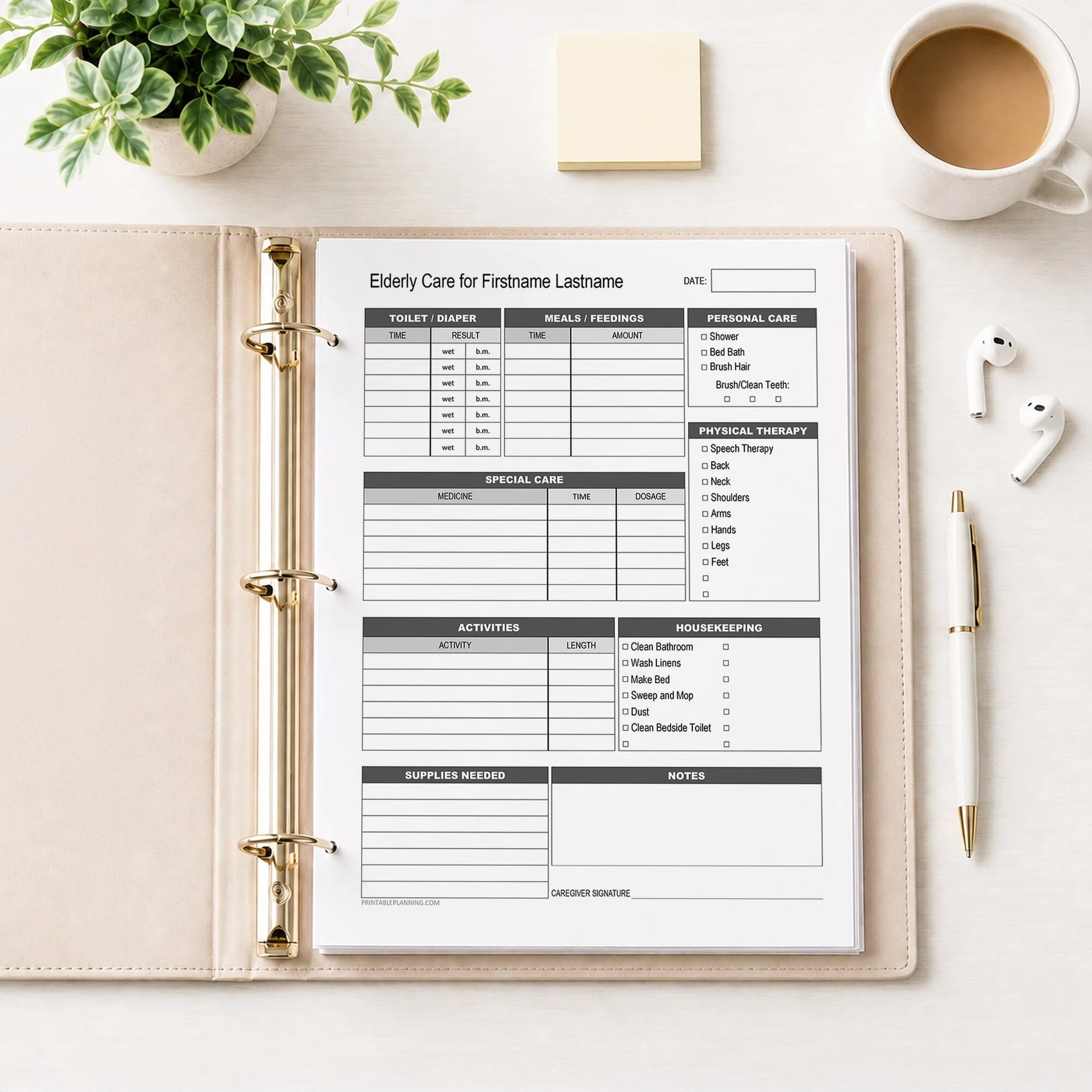 Elderly Care Daily Care Sheet With Housekeeping Printable