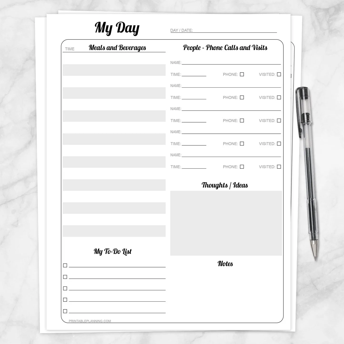 Elderly Independent Living Daily Page For Memory Printable