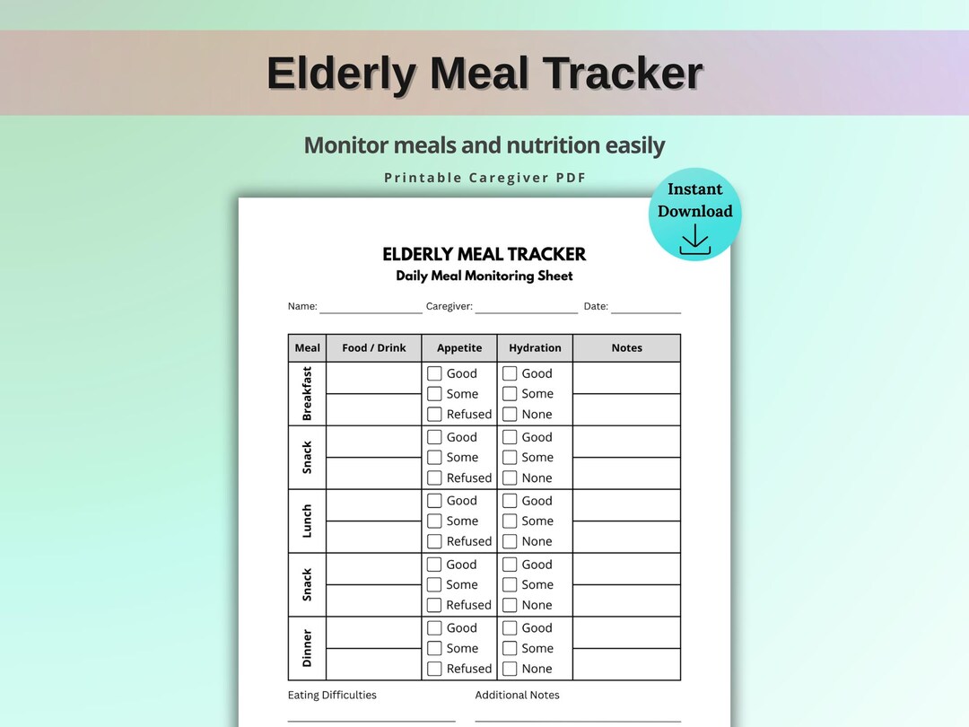 Elderly Meal Tracker Printable Senior