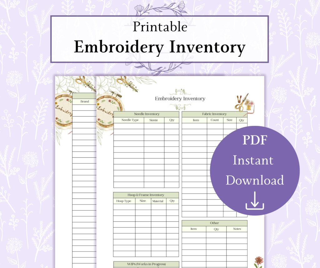 Embroidery Inventory Printable Pdf