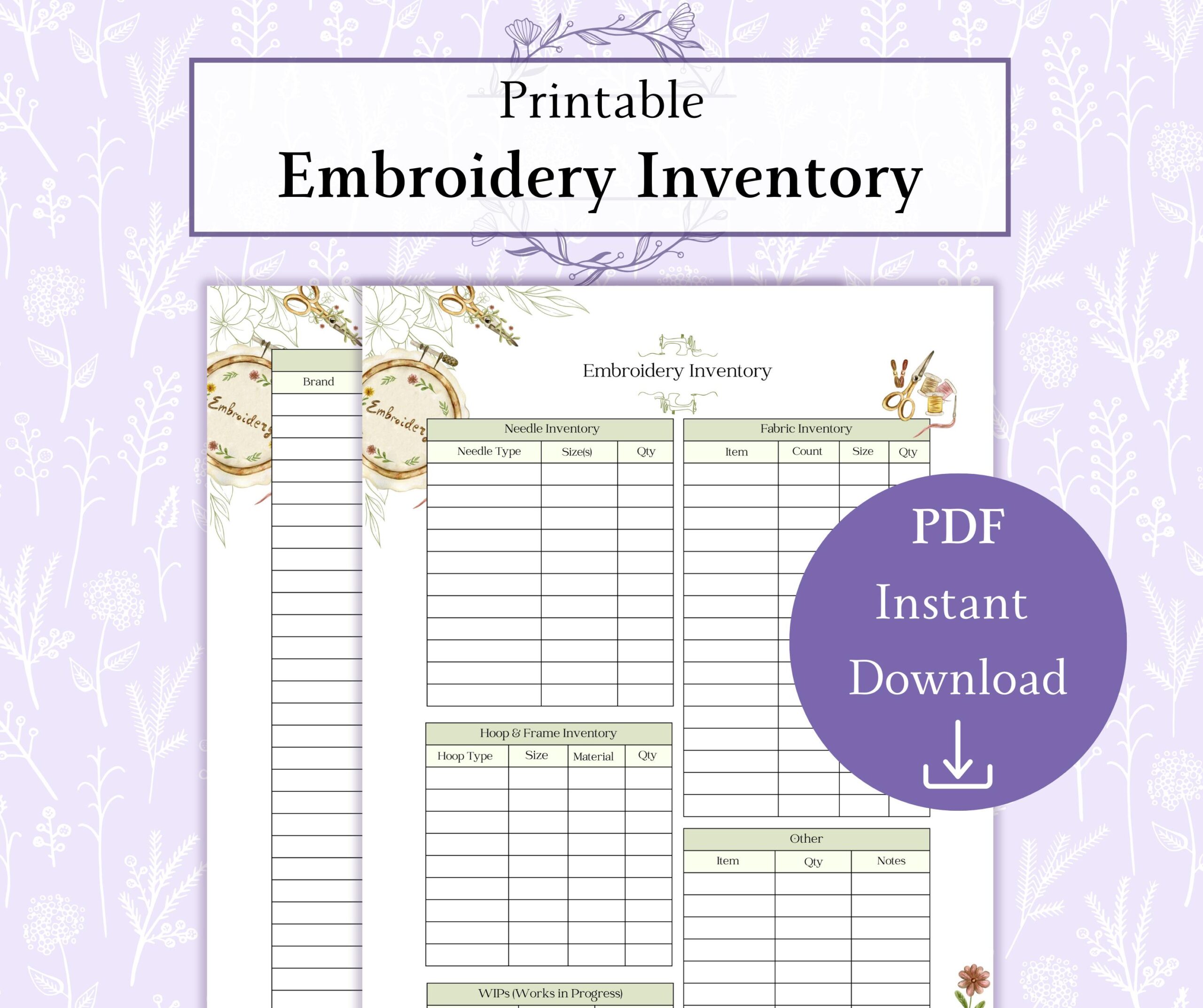 Embroidery Inventory Printable Pdf