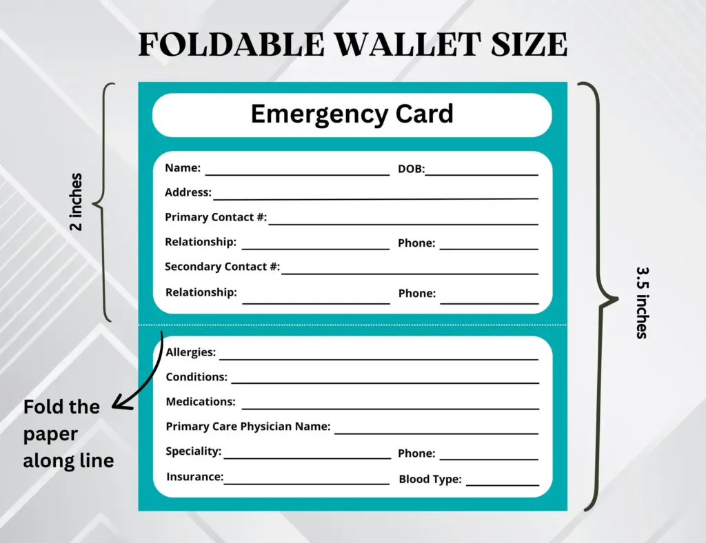 Emergency Contact Card Printable Ice