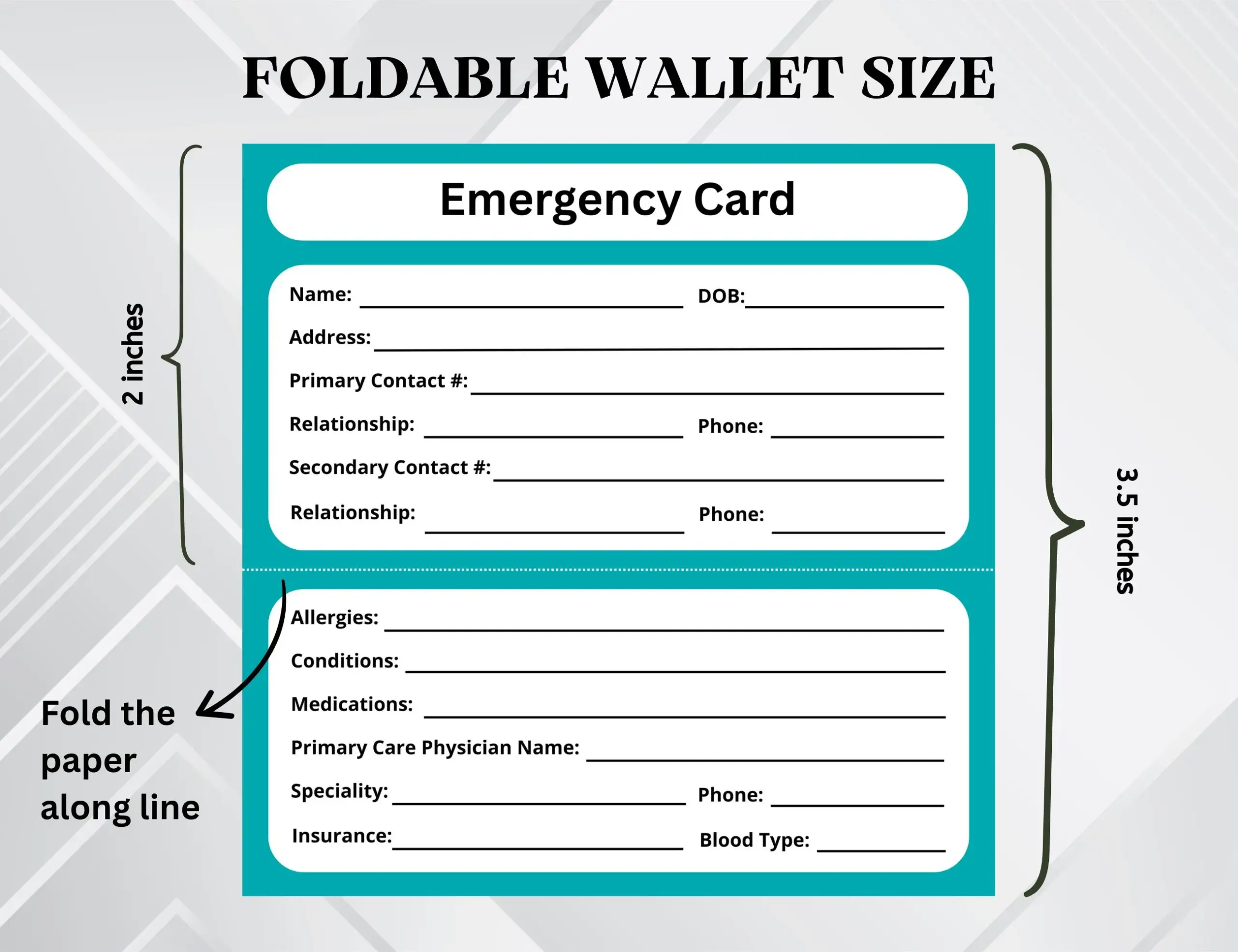 Emergency Contact Card Printable Ice