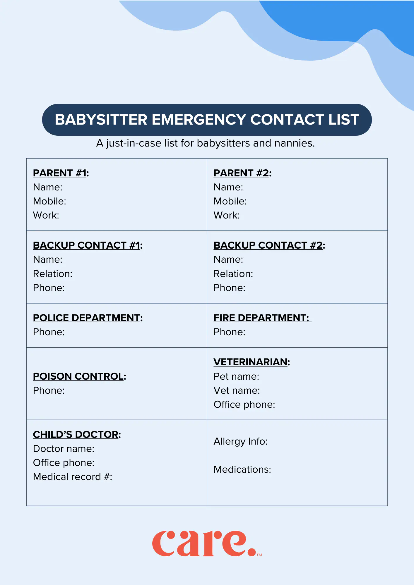 Emergency Contact Lists For Babysitters And Nannies What Information Should Families Include