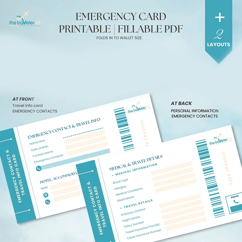 Emergency Contact Travel Info Cards