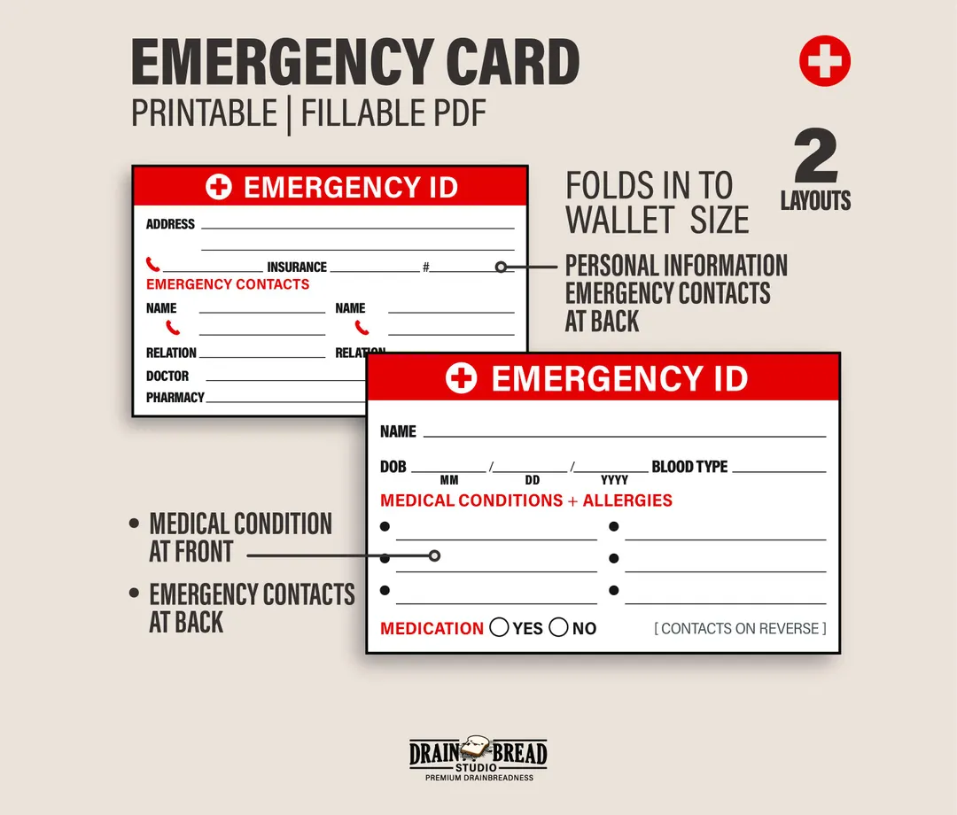 Emergency Id Wallet Card Customisable