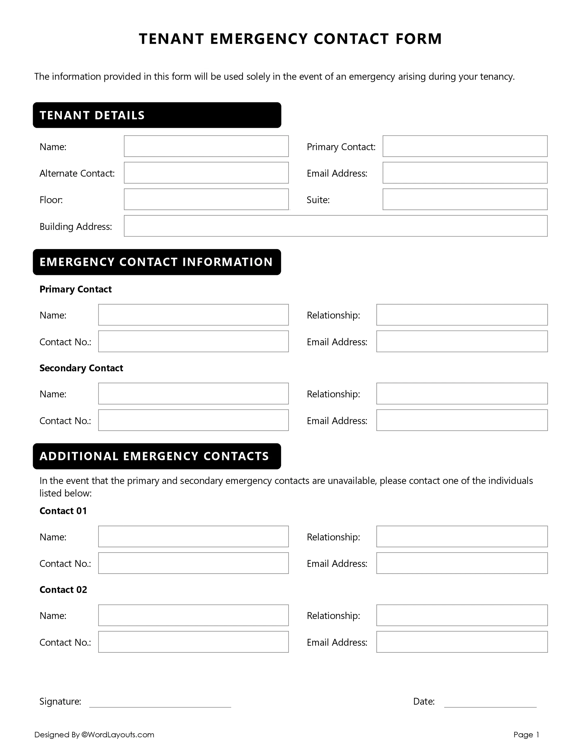 Employee Emergency Contact Form Template