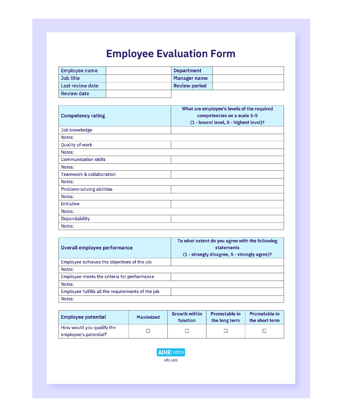 Employee Evaluation Template