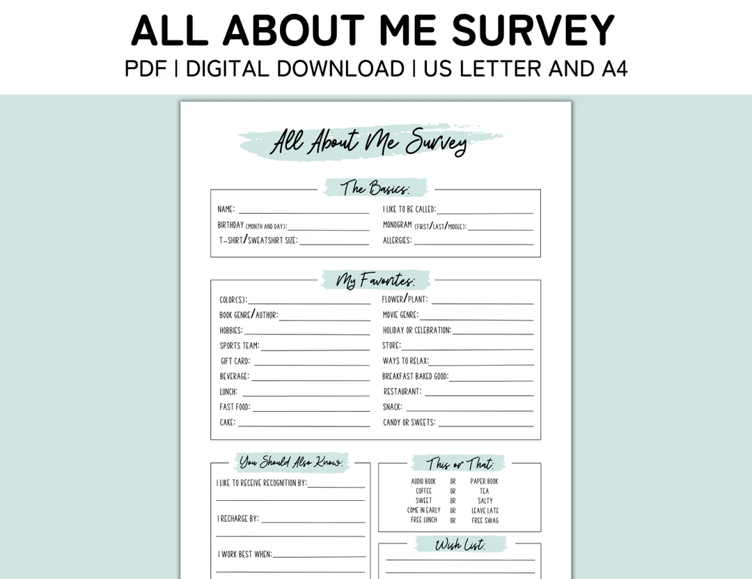Employee Favorite Things List Printable