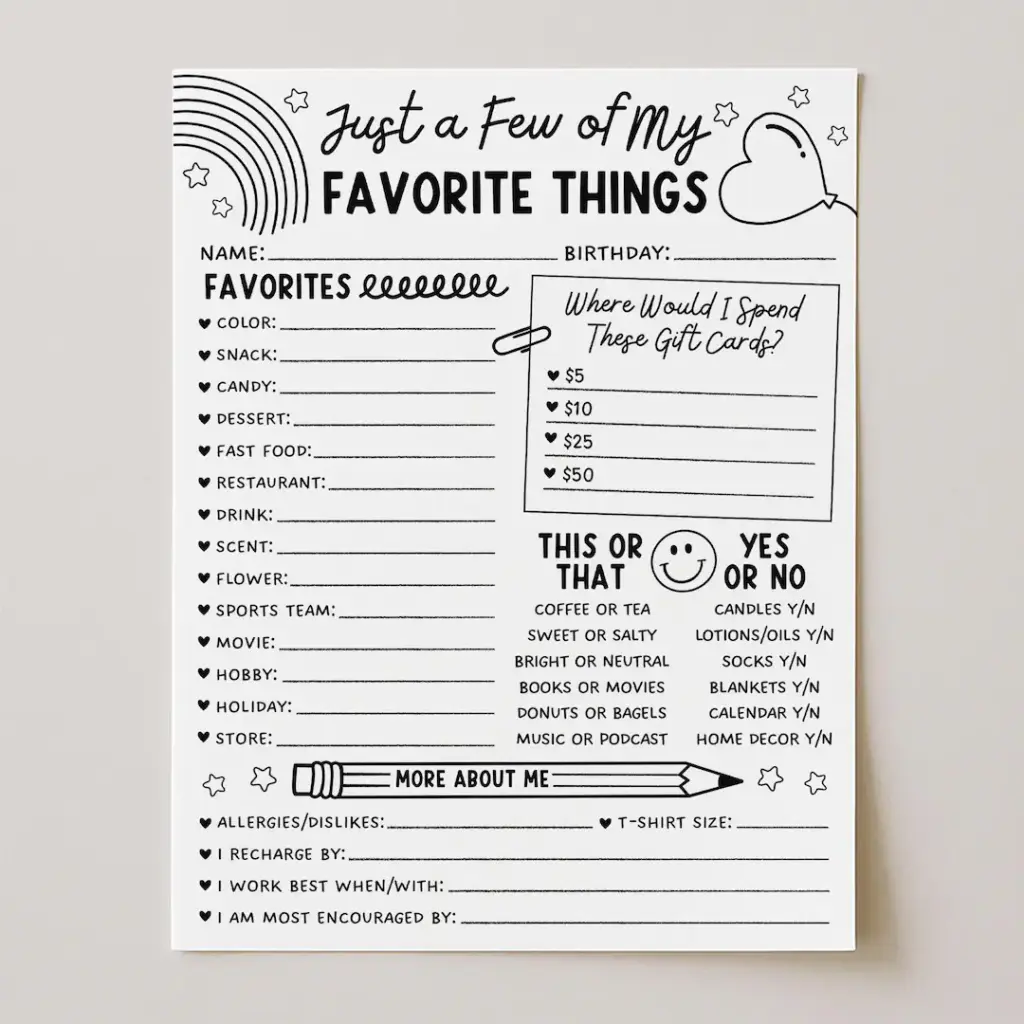 Employee Favorite Things Questionnaire
