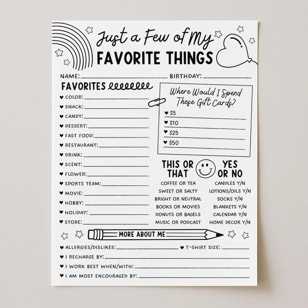 Employee Favorite Things Questionnaire