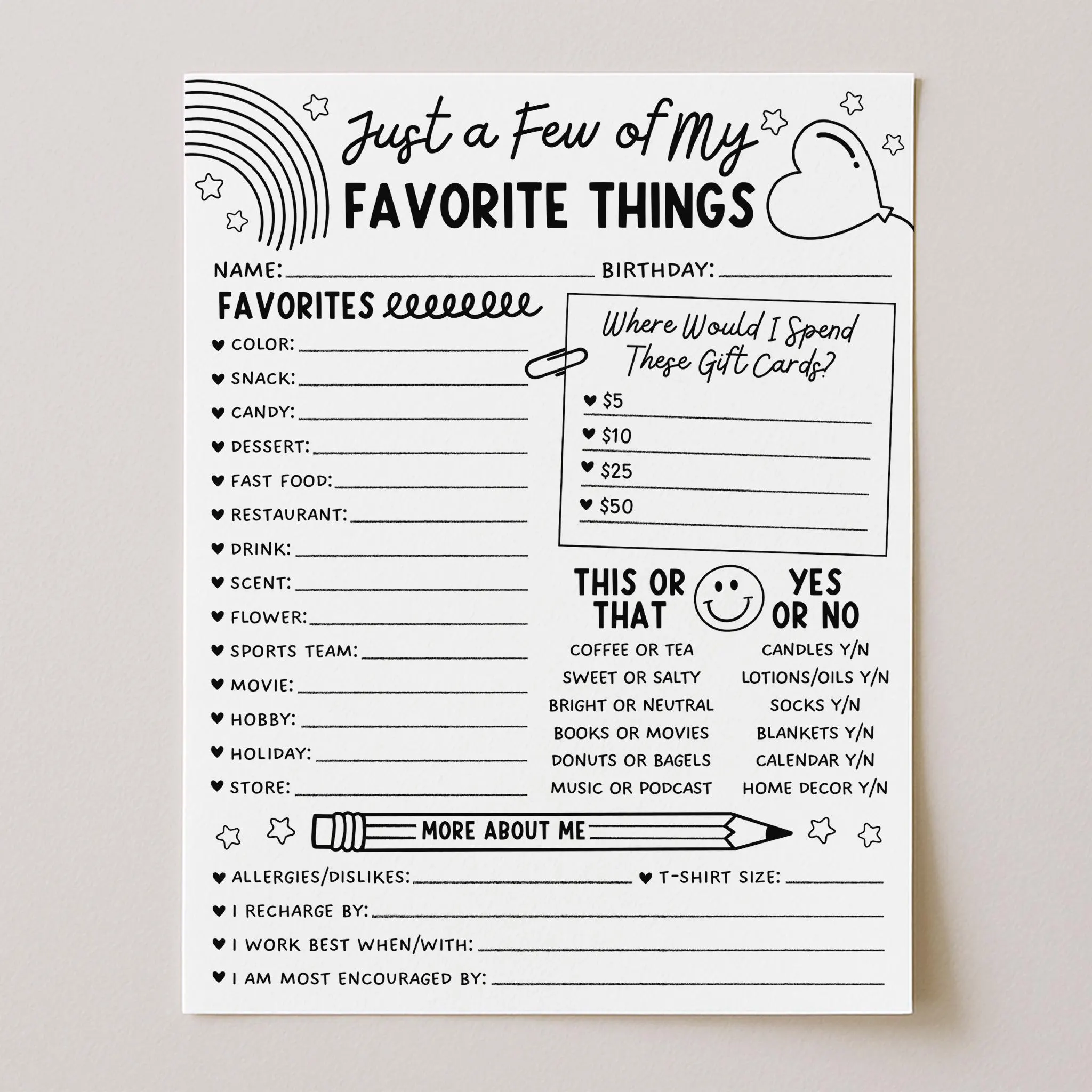 Employee Favorite Things Questionnaire