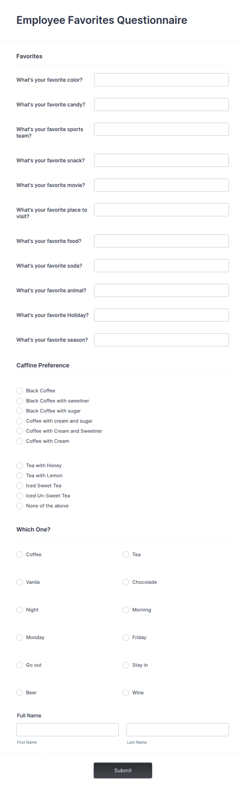 Employee Favorites Questionnaire