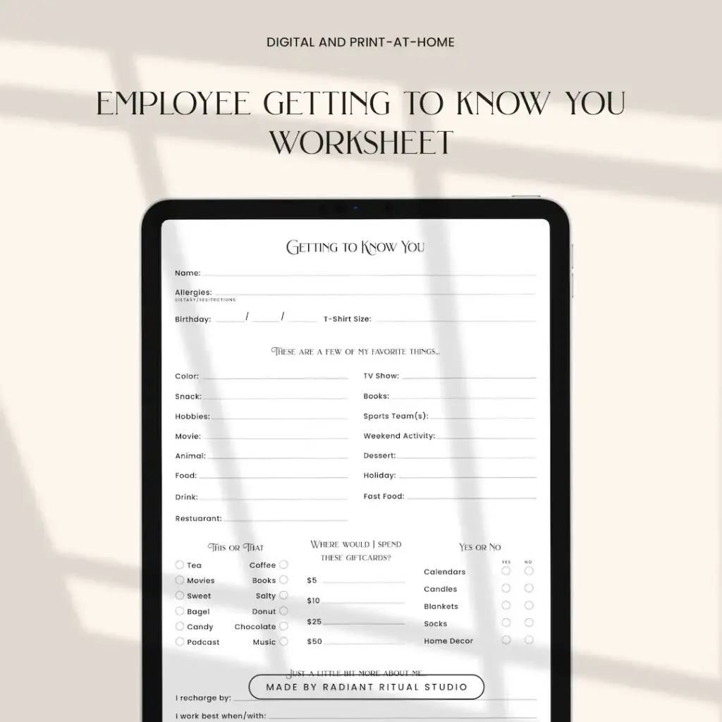 Employee Get To Know You Worksheet