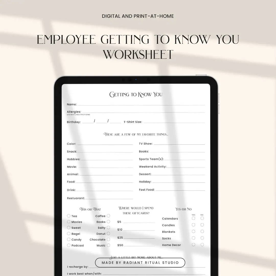 Employee Get To Know You Worksheet