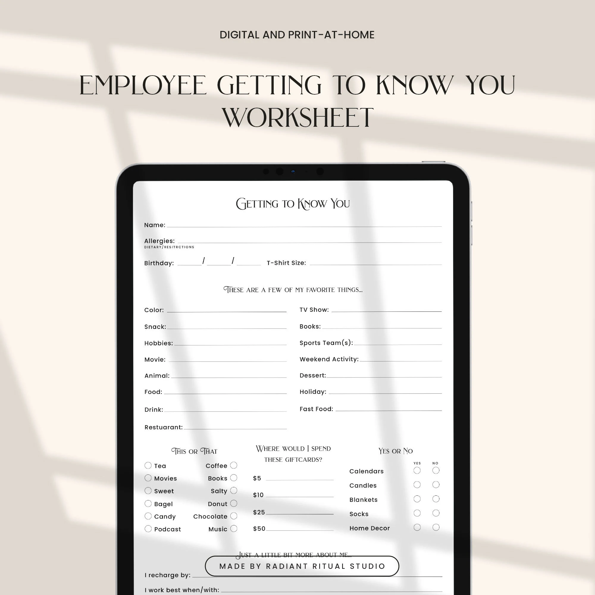 Employee Get To Know You Worksheet
