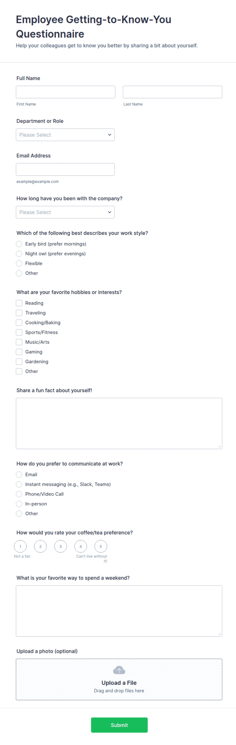 Employee Getting To Know You Questionnaire