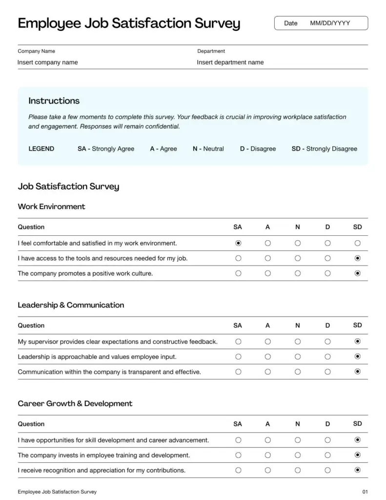 Employee Job Satisfaction Survey Template