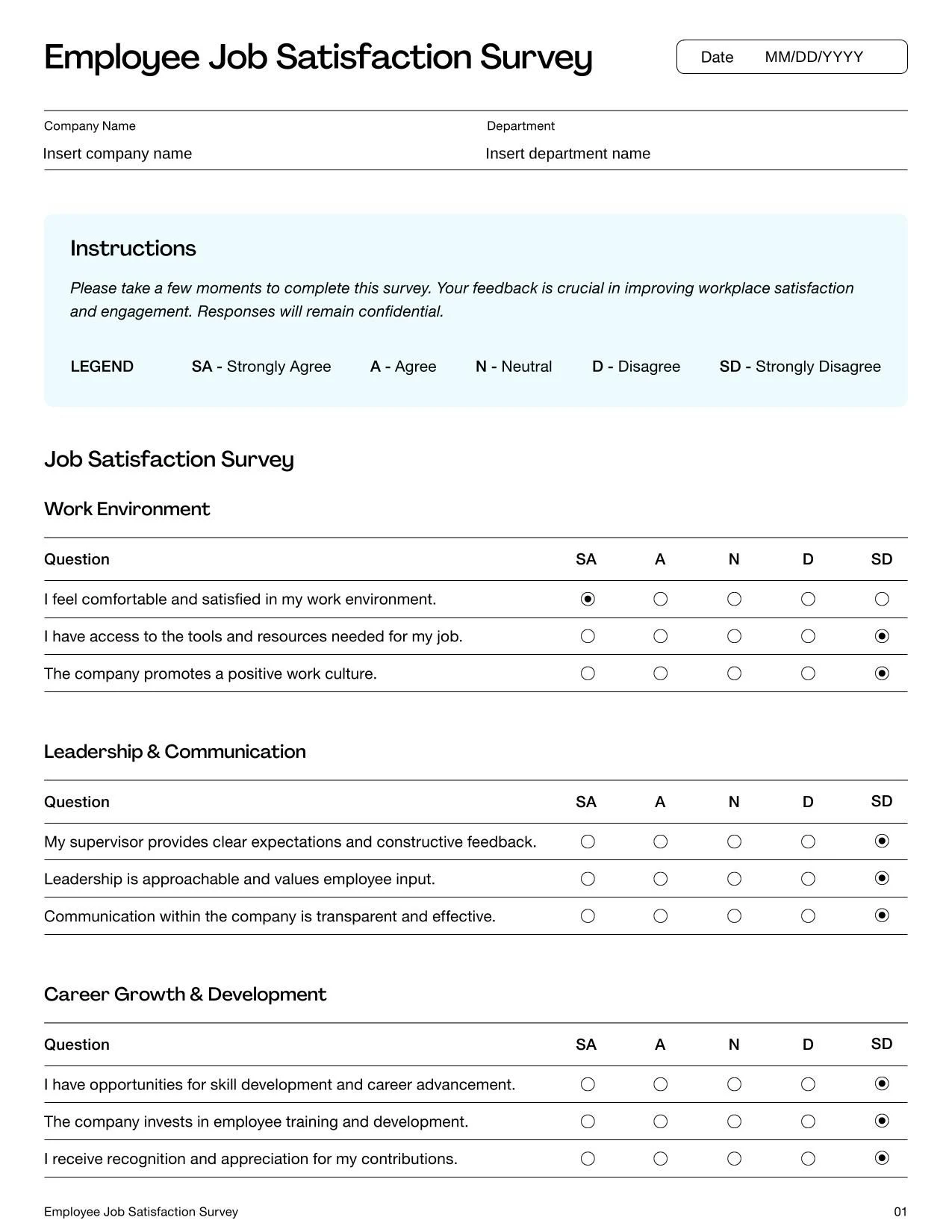 Employee Job Satisfaction Survey Template