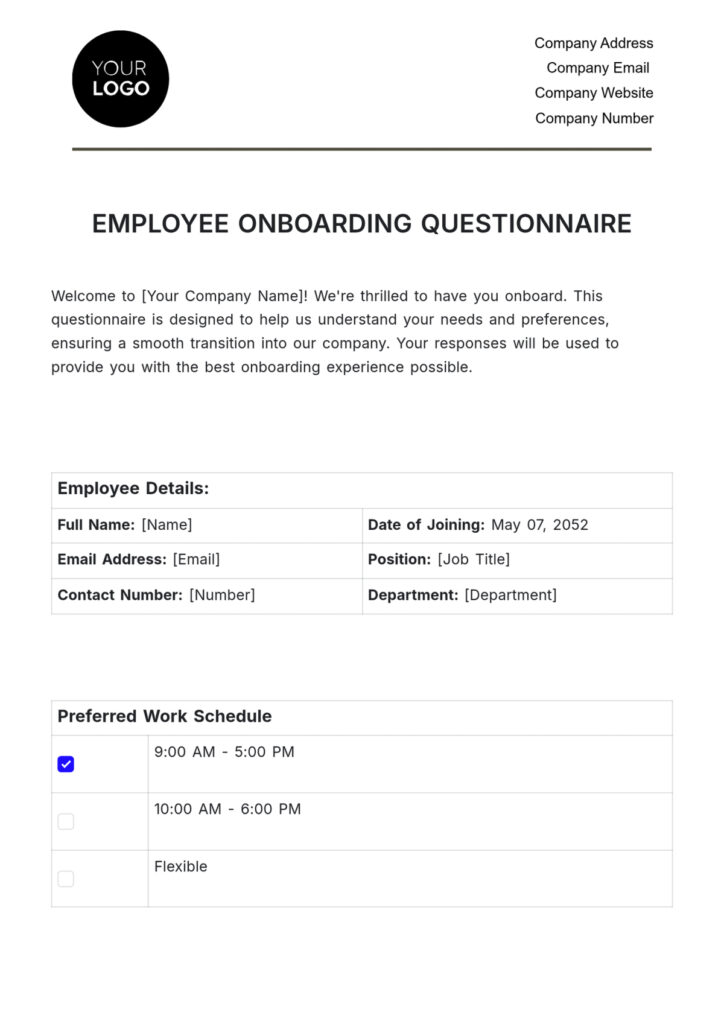 Employee Onboarding Questionnaire Hr