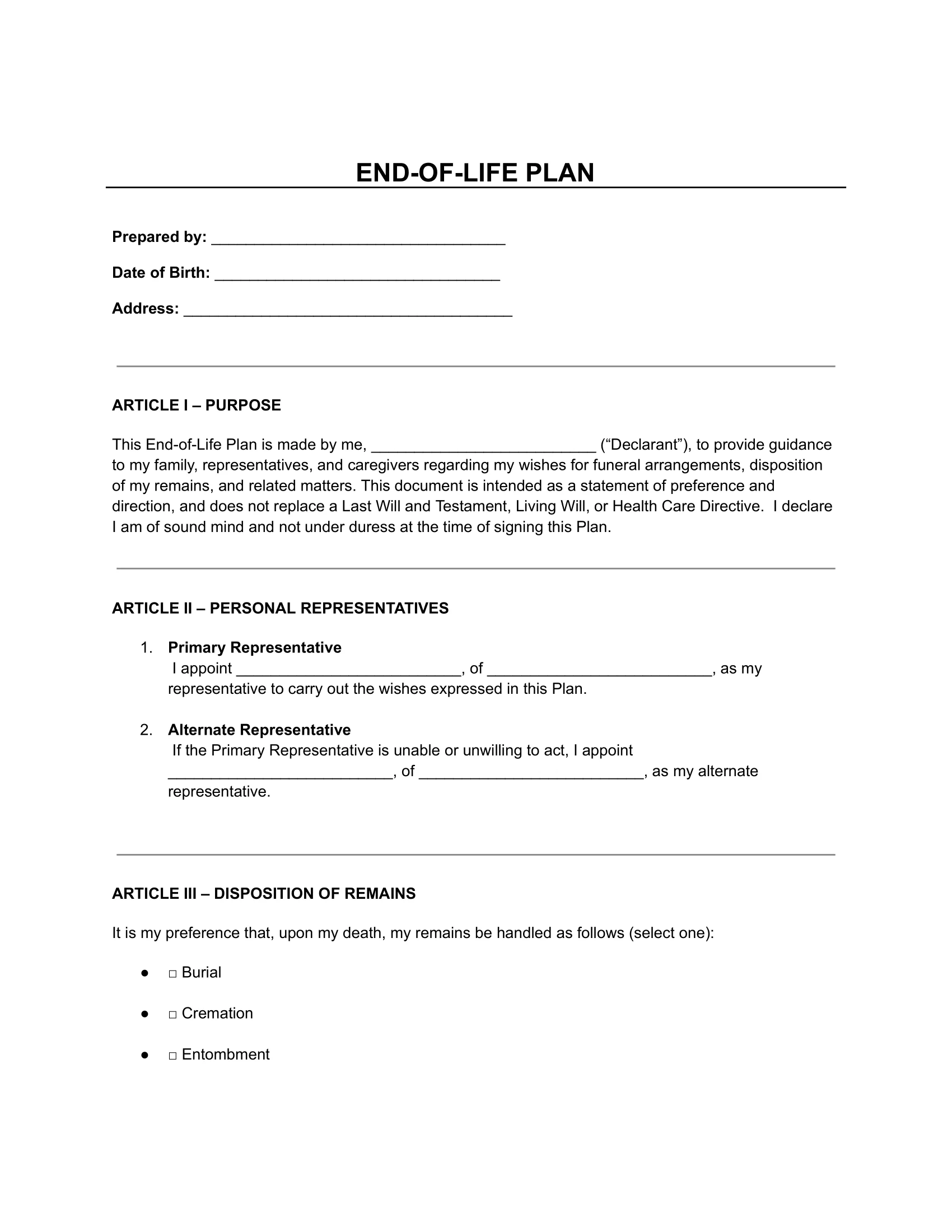 End Of Life Plan