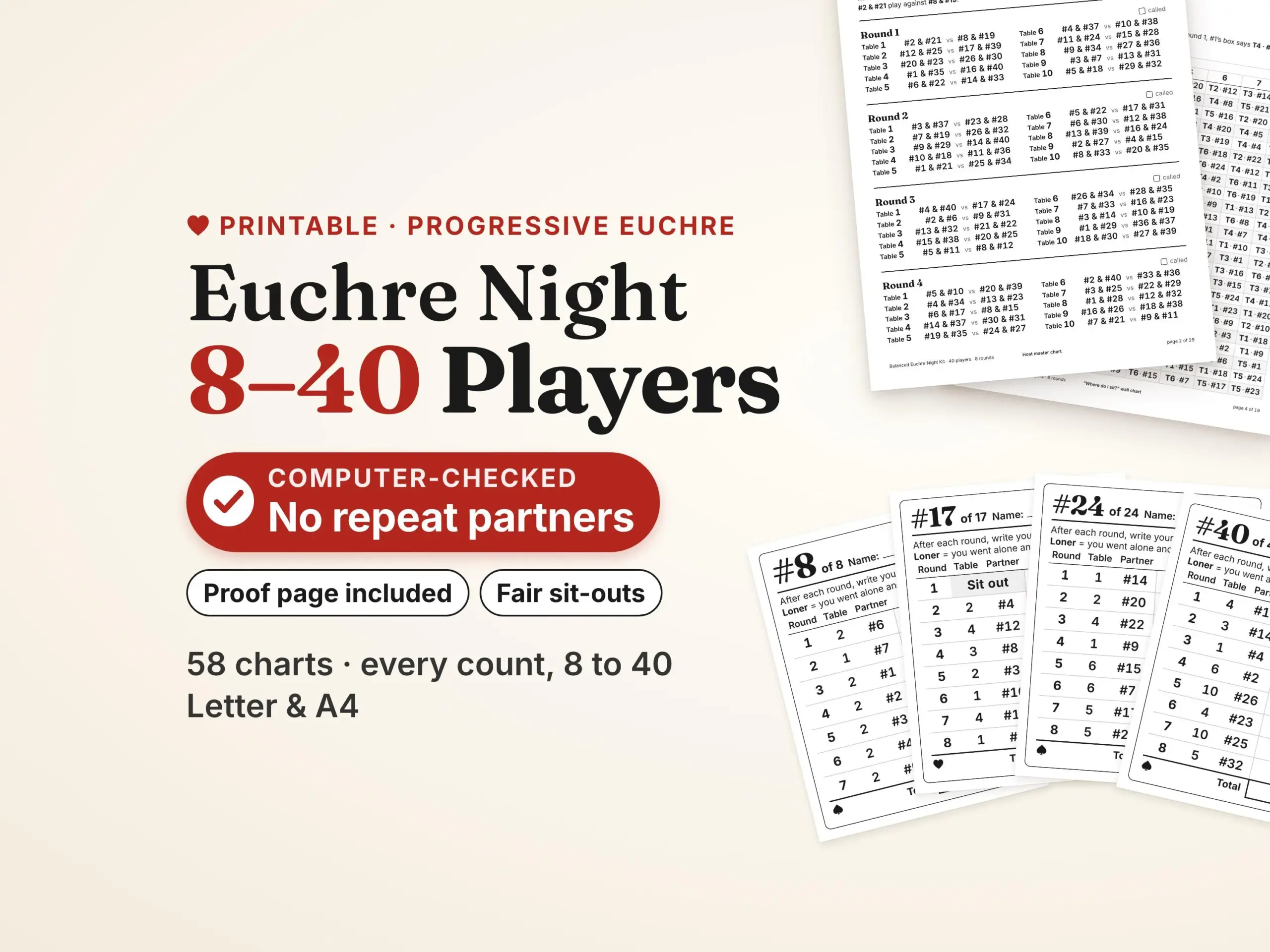 Euchre Score Cards 8 Players