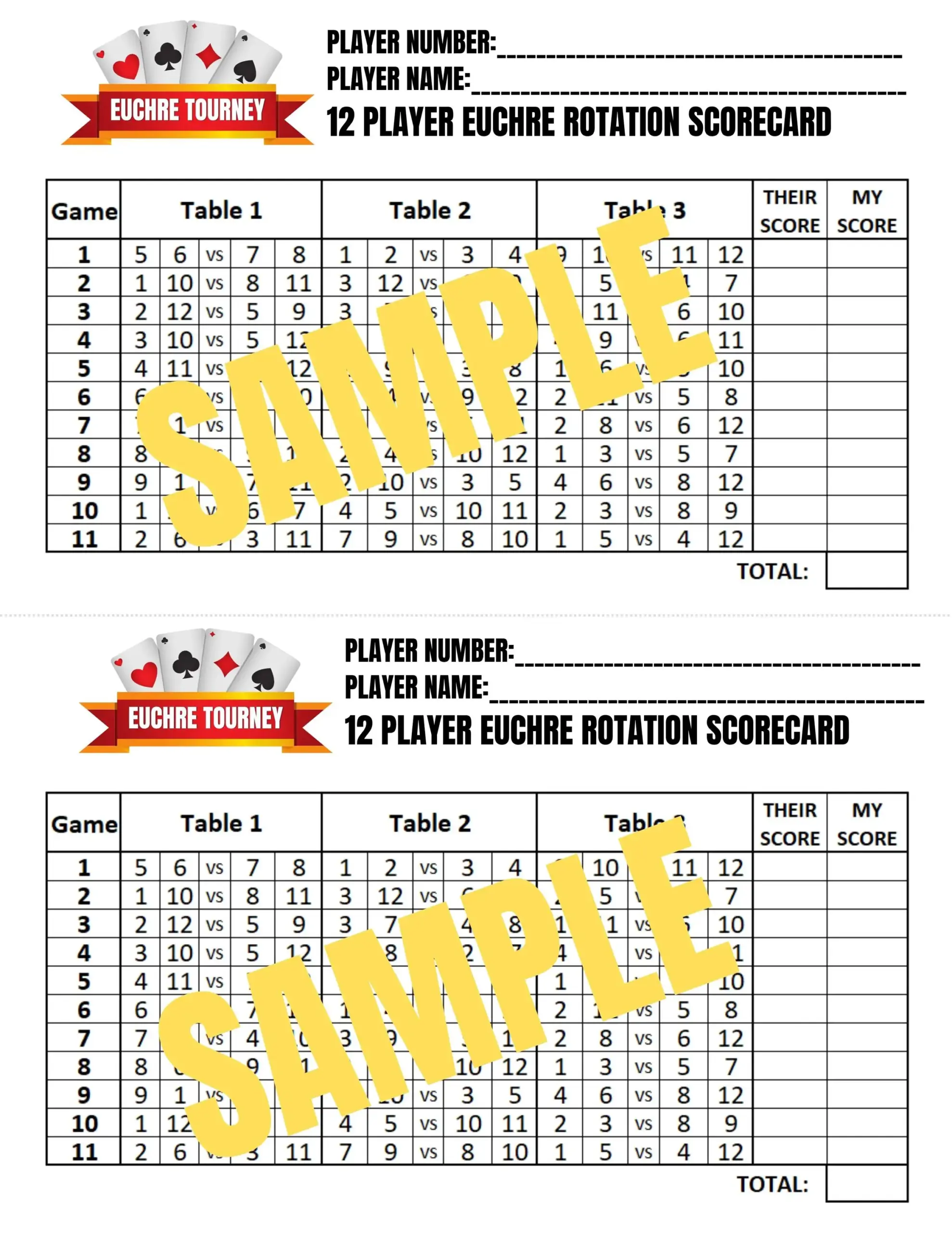 Euchre Score Cards Printables