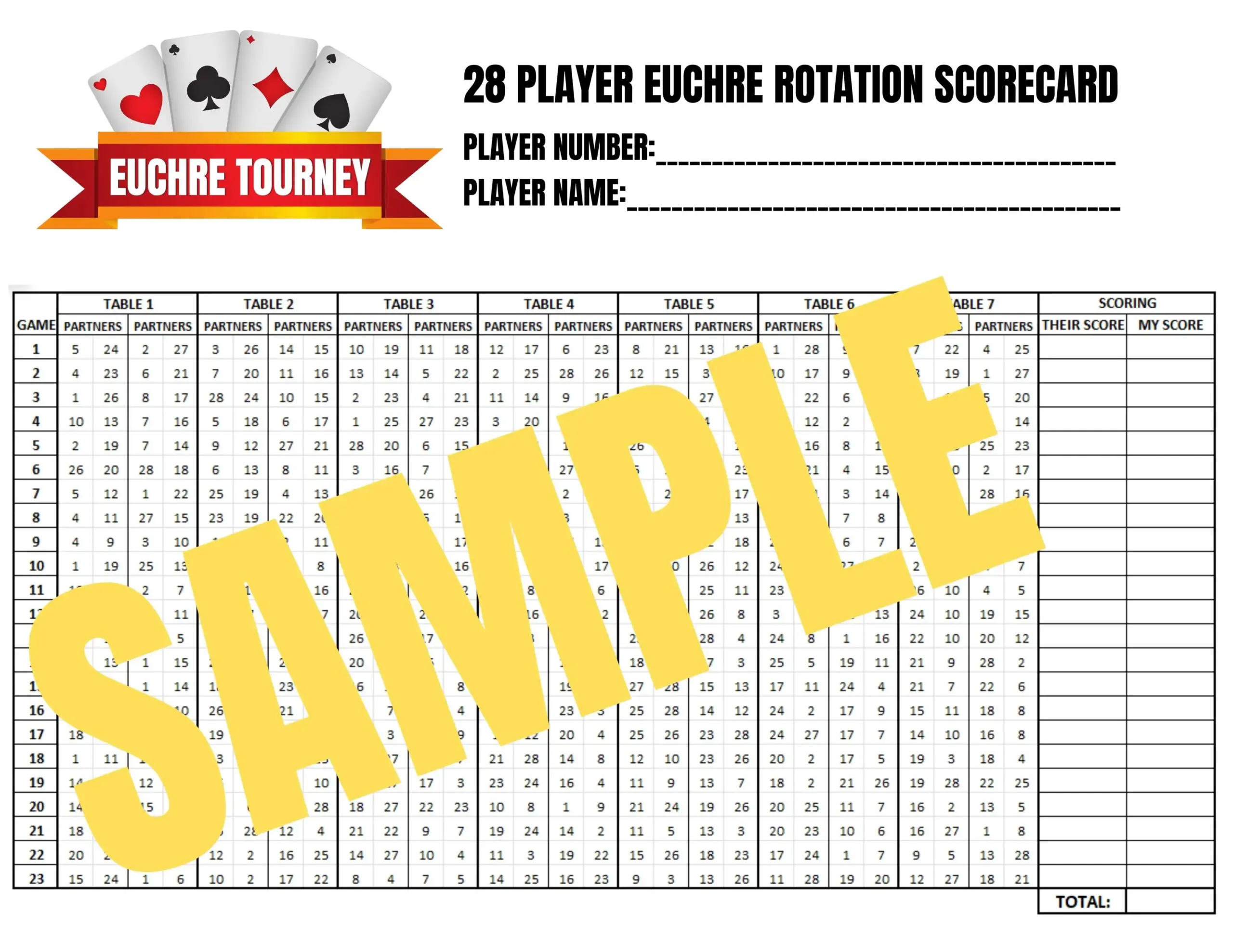 Euchre Score Cards Printables