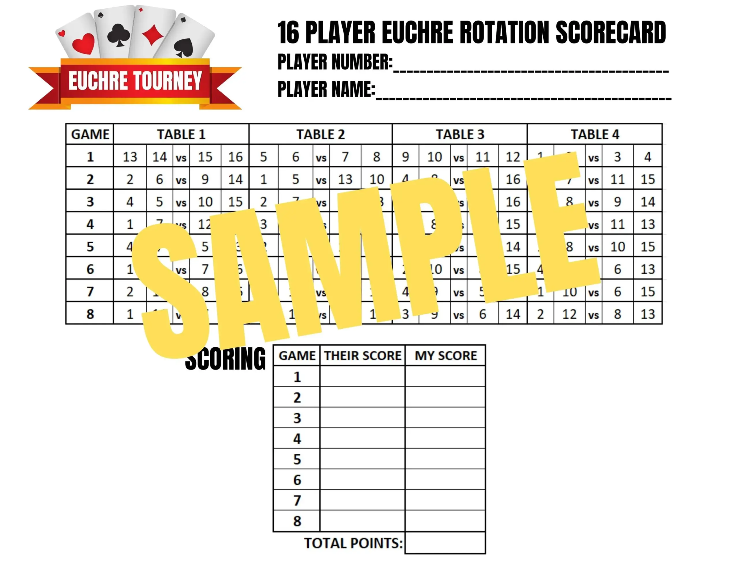 Euchre Score Cards Printables