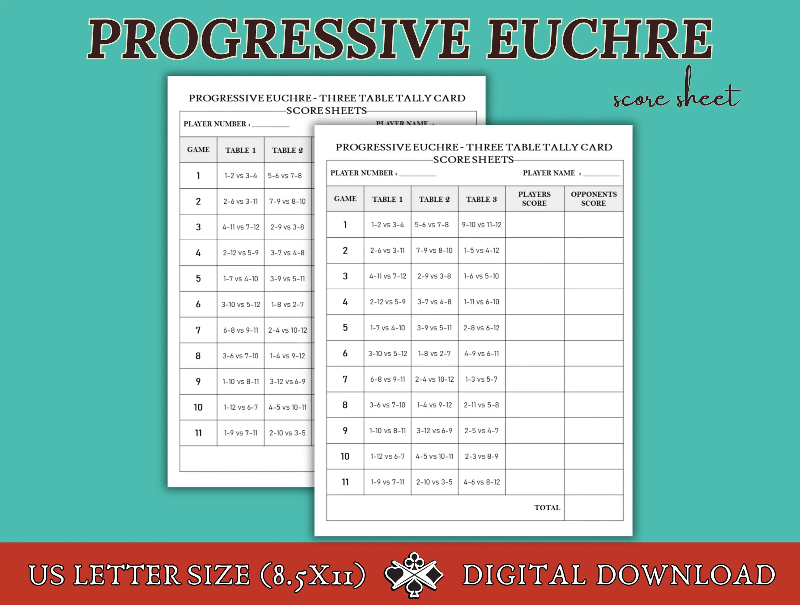 Euchre Score Cards Printables