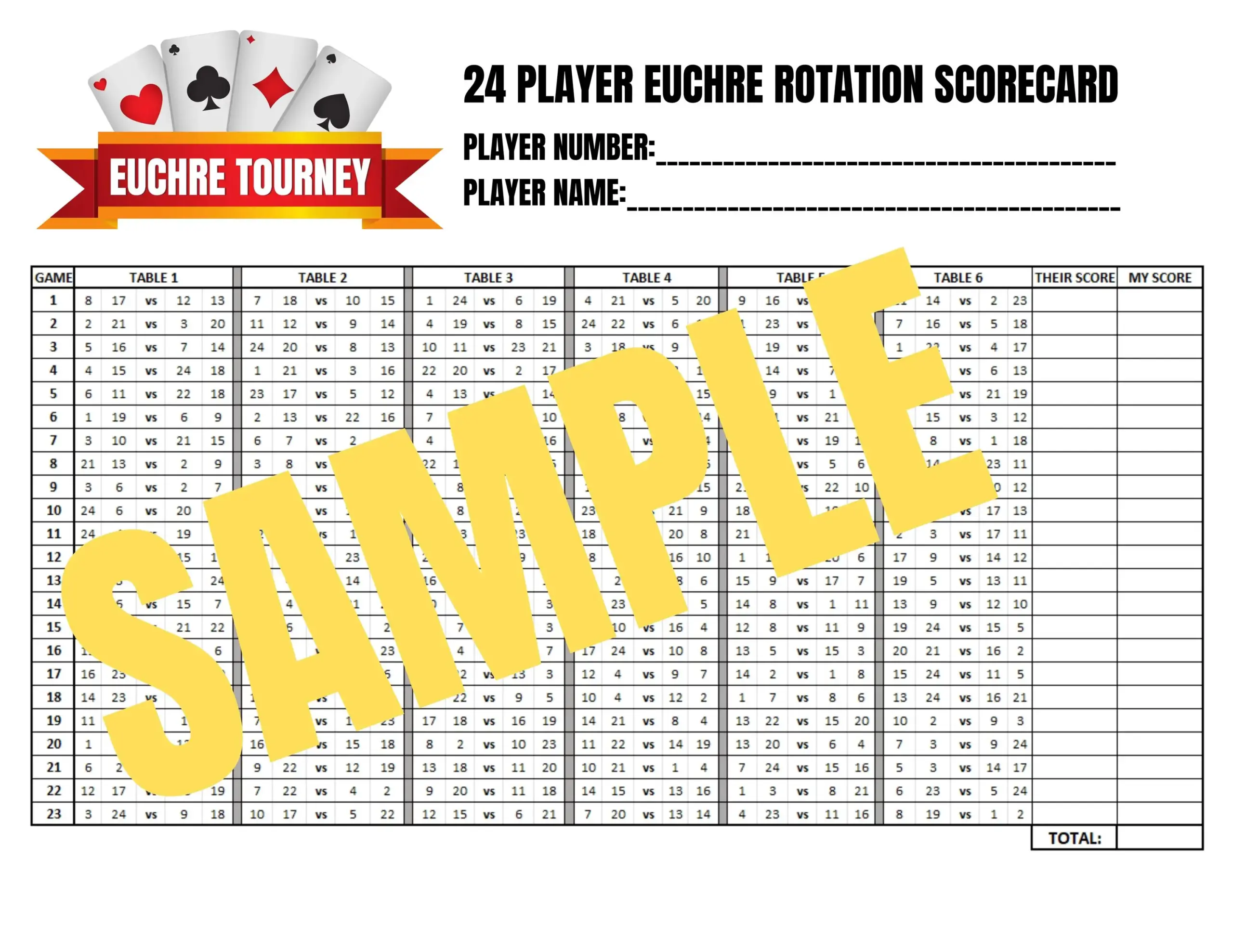 Euchre Tournament Scoresheets