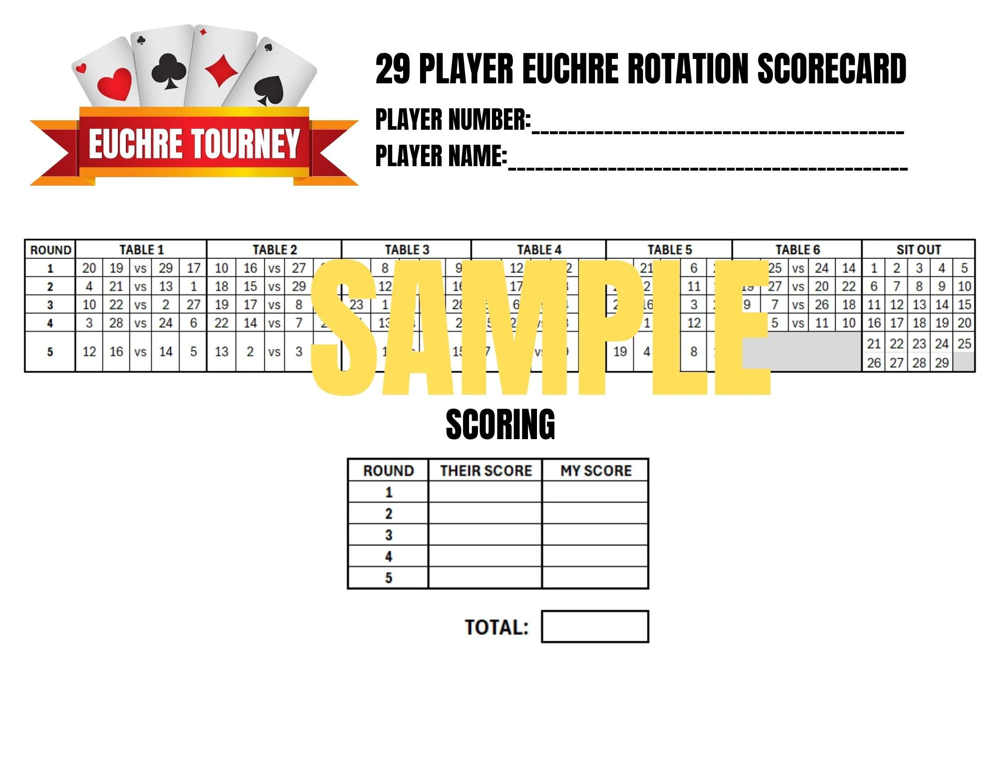 Euchre Tournament Scoresheets