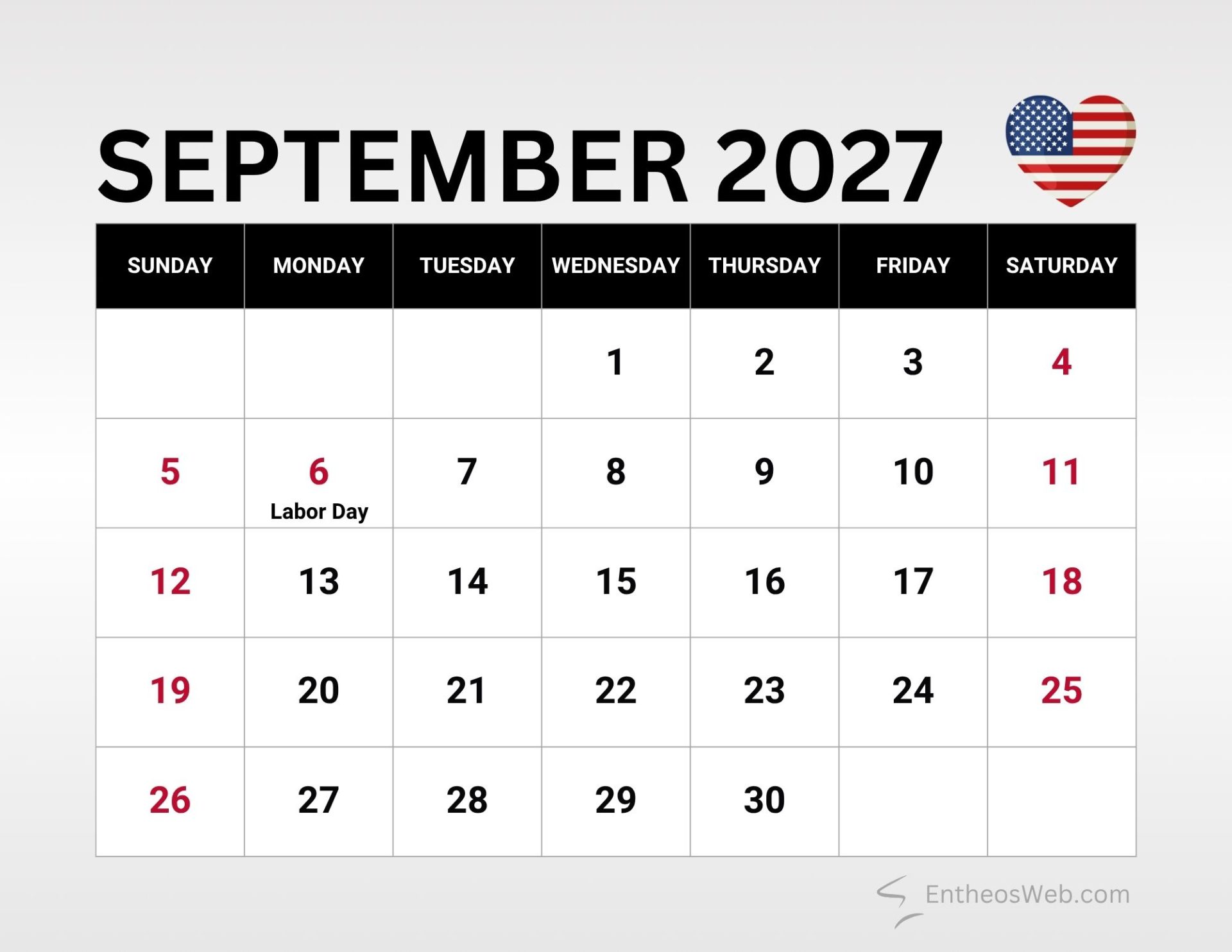 Events Special Days September Printable Calendars