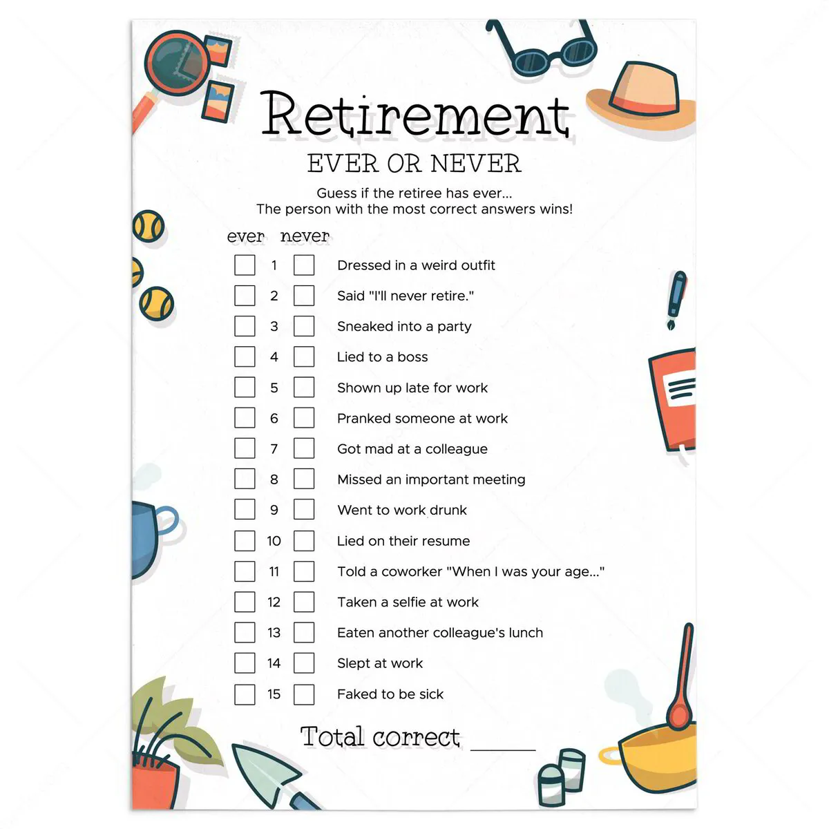 Ever Or Never Printable Games To Play At Retirement Party