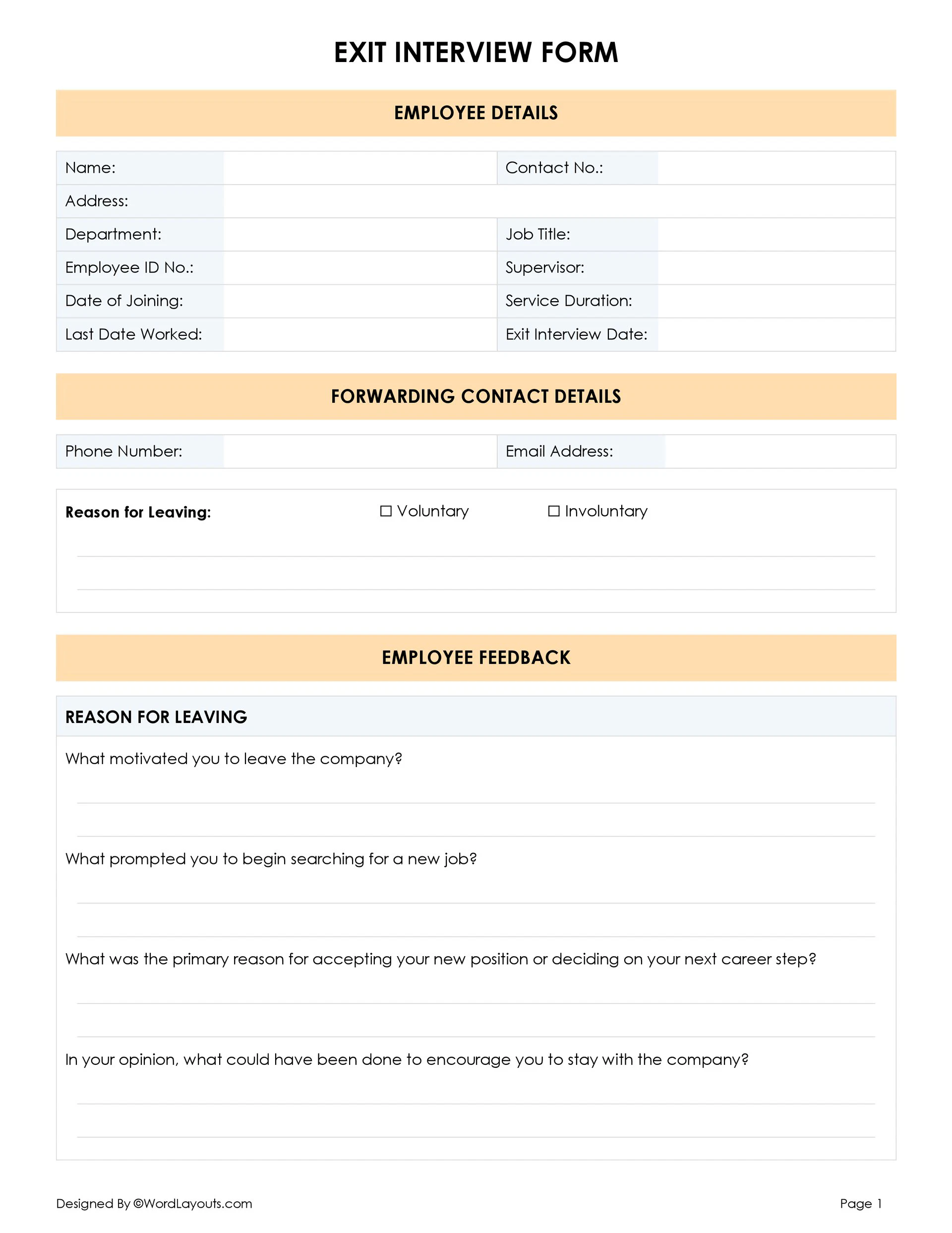Exit Interview Form Template